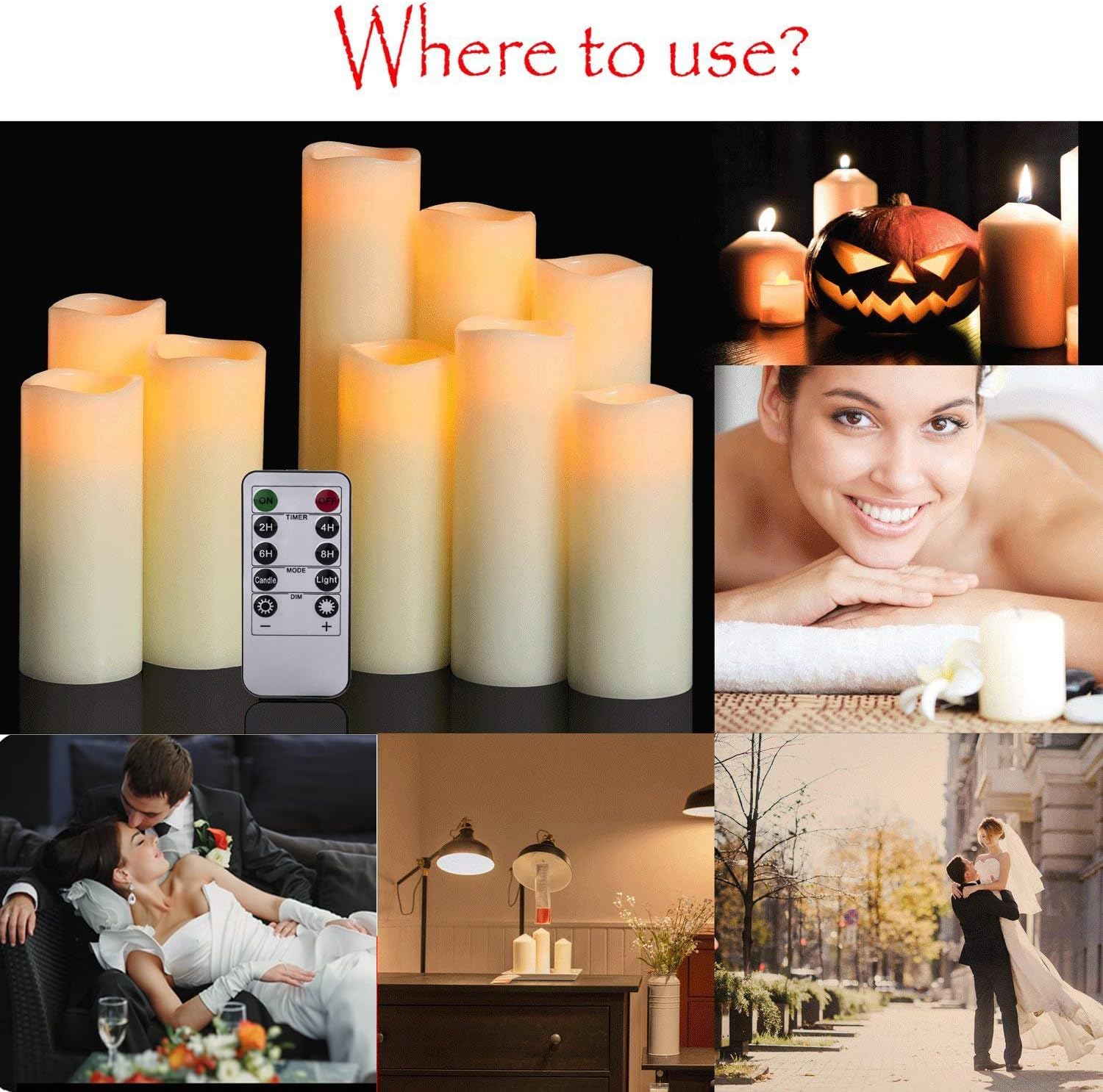 Flameless Flickering Battery Operated Candles 4" 5" 6" 7" 8" 9" Set of 9 Ivory Real Wax Pillar LED Candles with 10-Key Remote and Cycling 24 Hours Timer (Ivory 9 Pack) : Everything Else