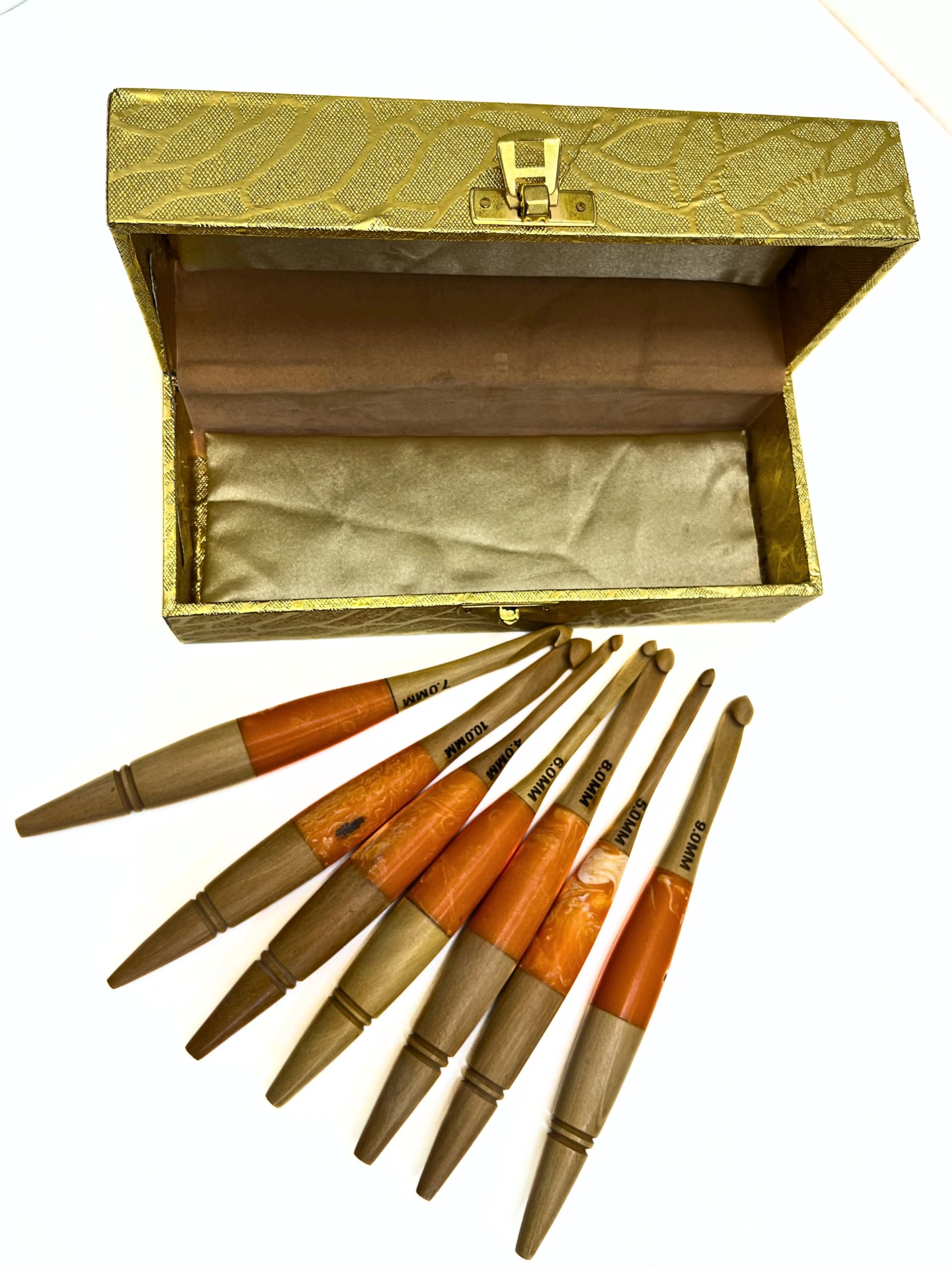 Szydełka z żywicy syntetycznej, druty do robótek ręcznych, tkane, od 4 mm do 10 mm, 7 sztuk, ze złotym pudełkiem do przechowywania, kolorowa kolekcja szydełek z żywicy