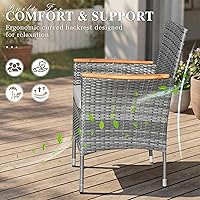 Vista 4 de Devoko Juego de comedor de patio al aire libre, 9 piezas, mesa de comedor y sillas de mimbre con mesa de madera de acacia y reposabrazos ampliados