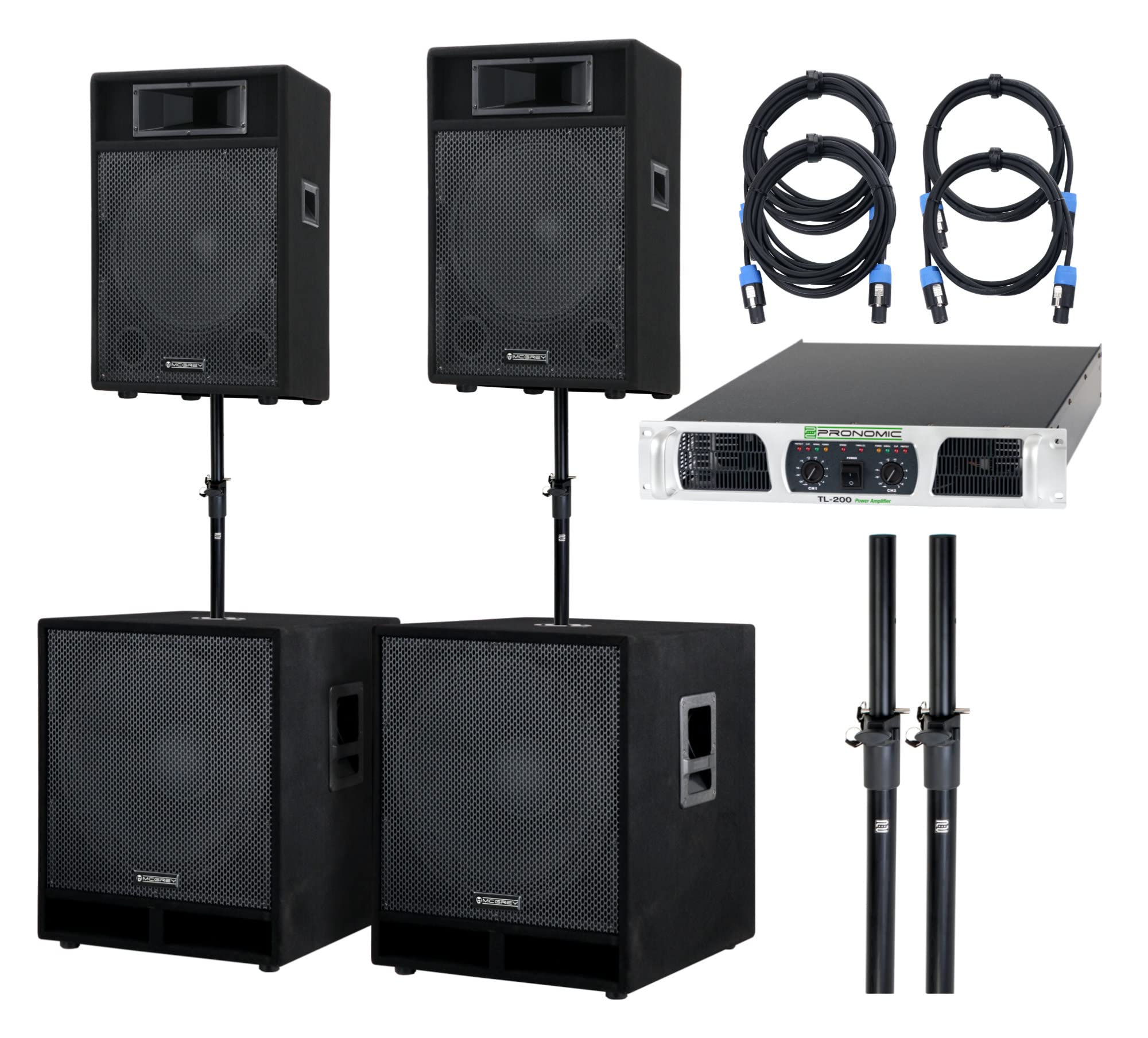 McGrey Powerstage-4400 PA-Anlage 4400 Watt, PA-115 Lautsprecher | Passiver 2-Wege Lautsprecher mit Piezo-Hochtöner, 15" (38 cm) Speaker, 2" (5 cm) Hochtontreiber, Trapezförmiges Gehäuse, 2 kg