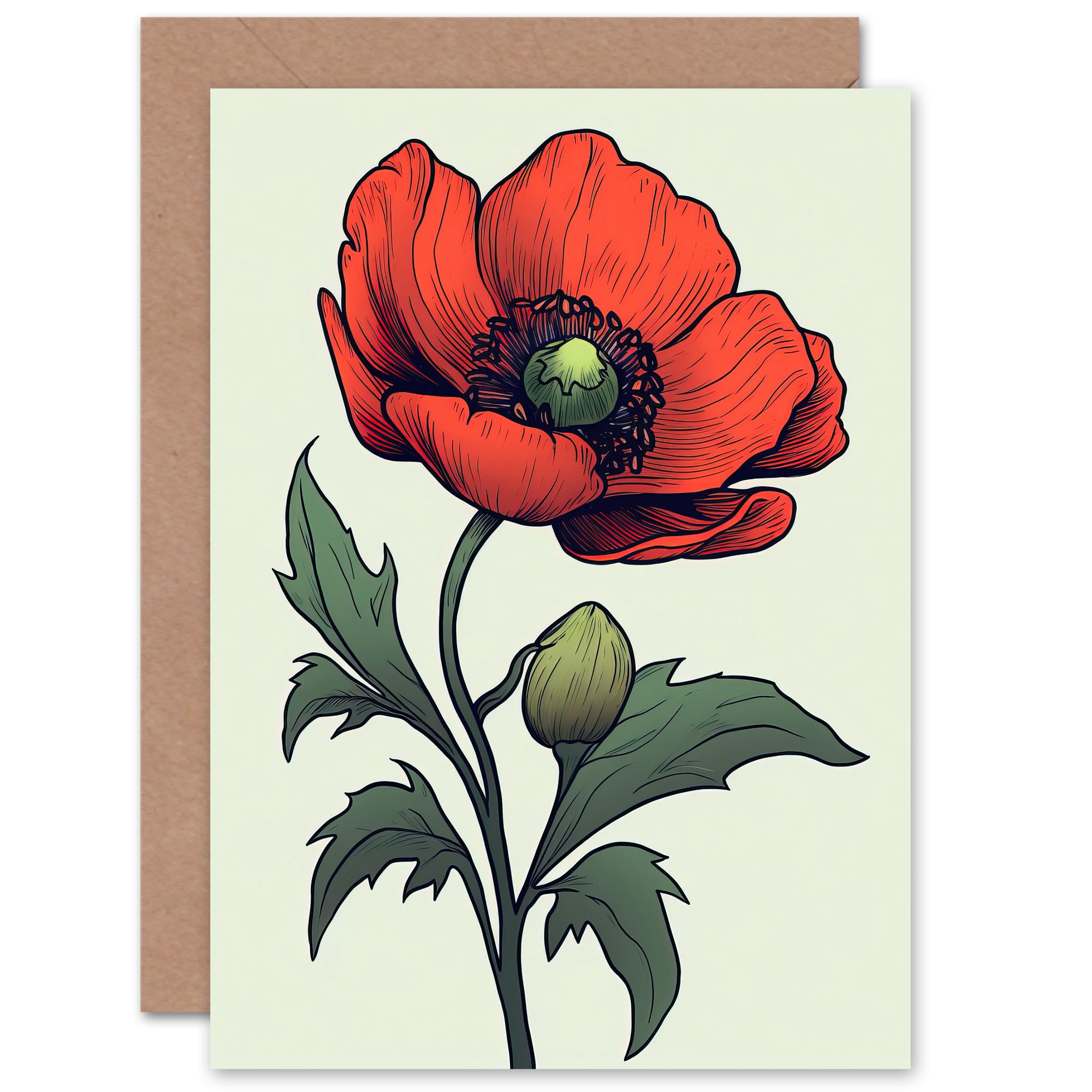 Artery8 Poppy Anemone Single Flower for Wife Her Mum Sister Daughter Mom Gran Nan Thinking of You Sympathy Blank Art Greeting Card