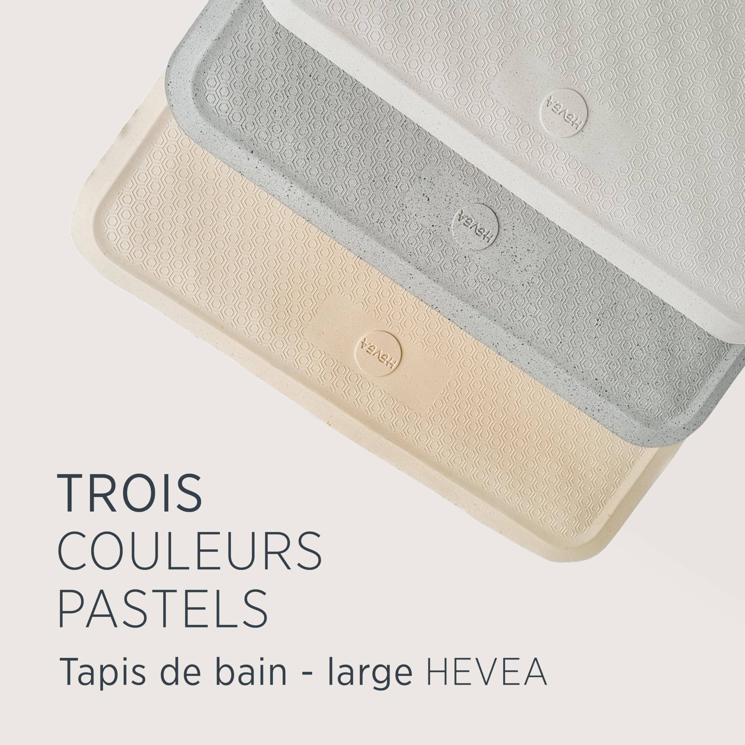 Hevea Tapis de Bain Grand en Caoutchouc Naturel - Conception Scandinave Écologique - Tapis de Baignoire Antidérapant, 299 Ventouses - Sûr et Convivial pour Tous Les Âges (Granite)
