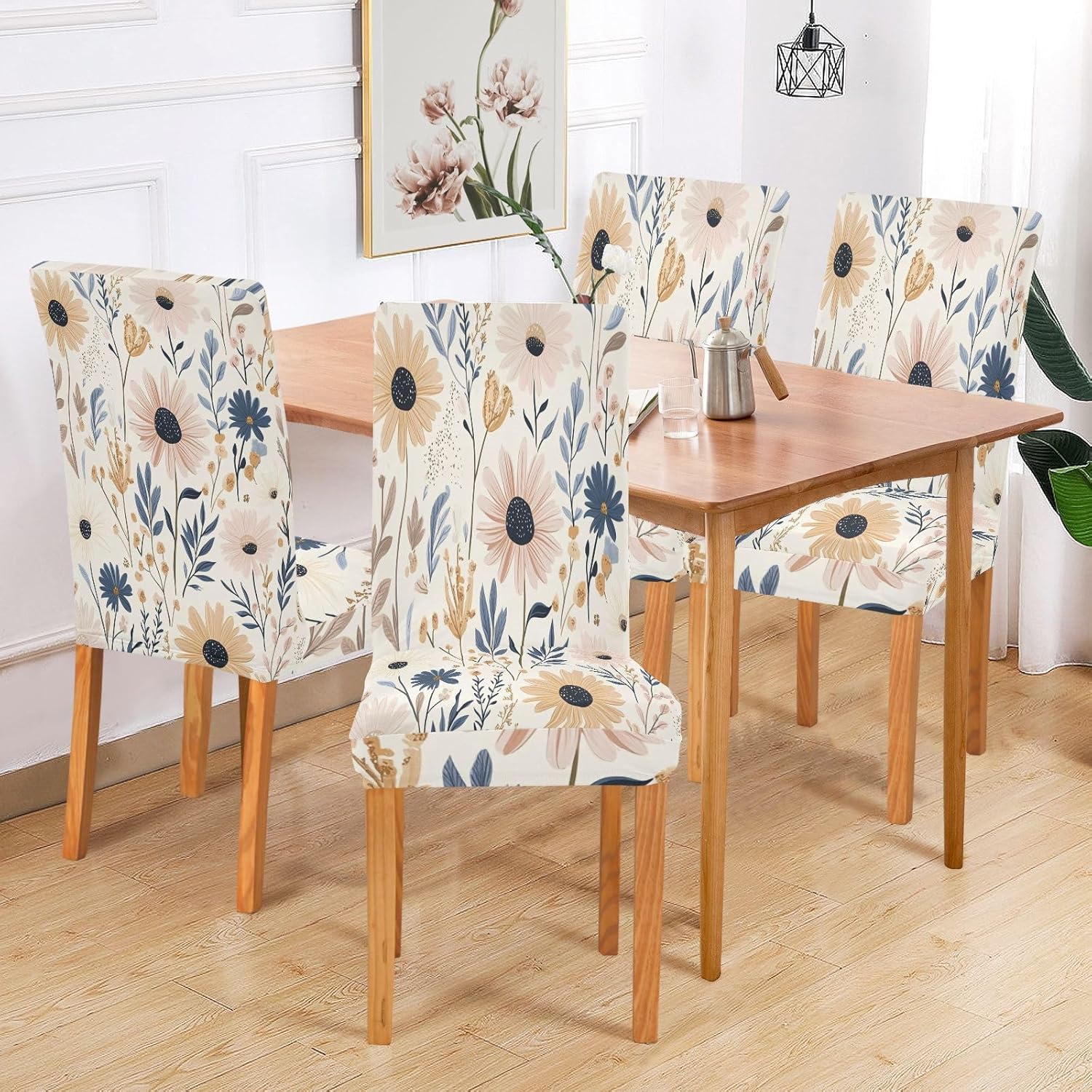 ALAZA Chair Covers for Dining Room, Natural Colors Daisy Floral Field Stretch Chair Cover Sets Chair Protector Removable Washable for Ktichen Restaurant Hotel