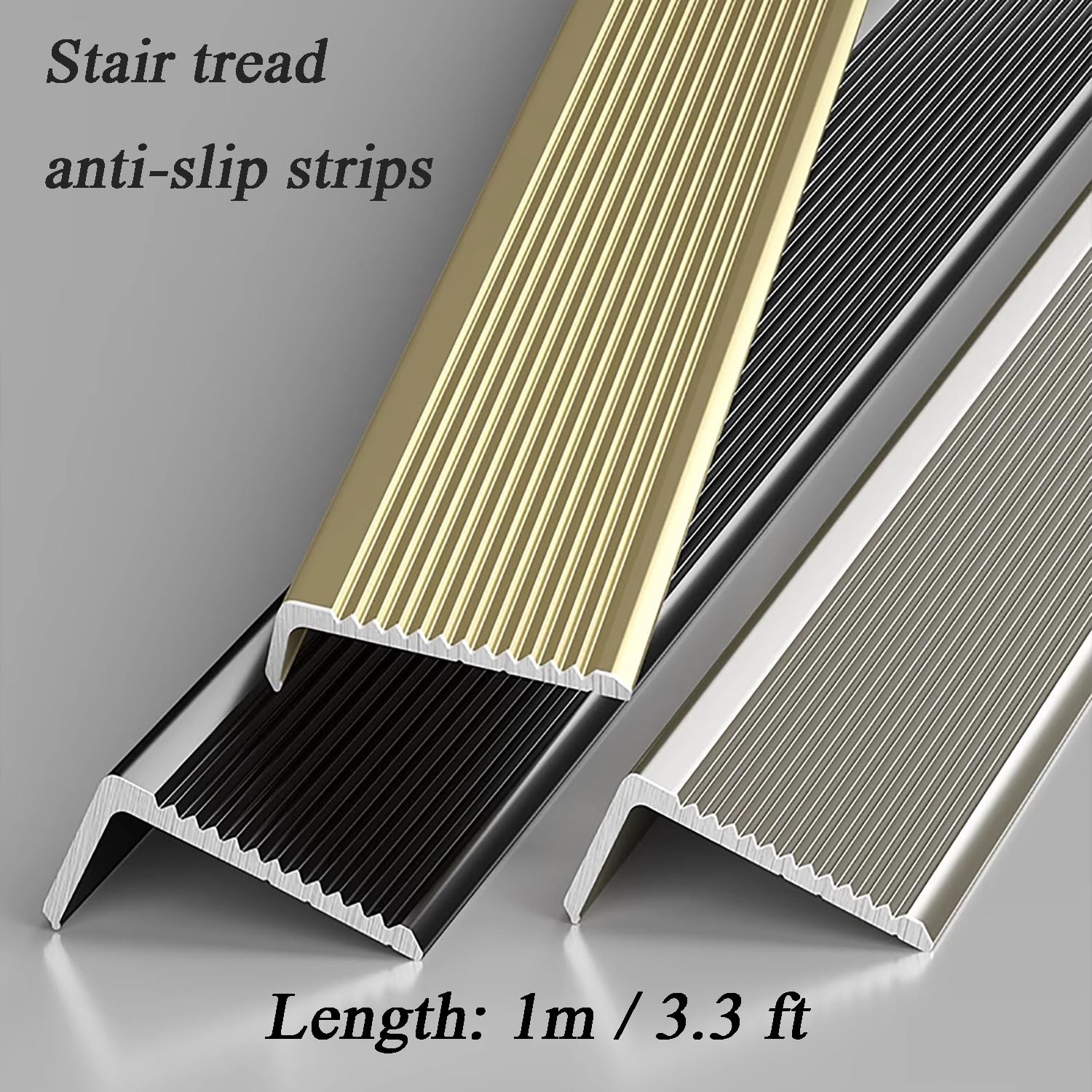 Borde de perfil de aluminio antideslizante para escalones de interior/exterior, protector en forma de L, plateado, 70 mm, banda de rodadura de seguridad duradera para escaleras