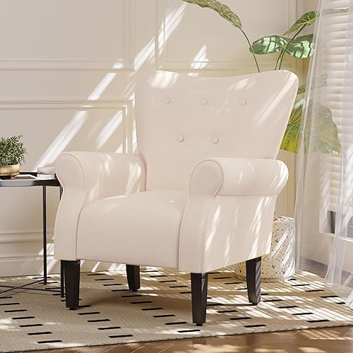 Miniatura 2 de Mellcom - Sillón moderno, sillón con respaldo alto,Sofá individual tapizado con tela y con patas de madera para sala de estar, dormitorio,Club