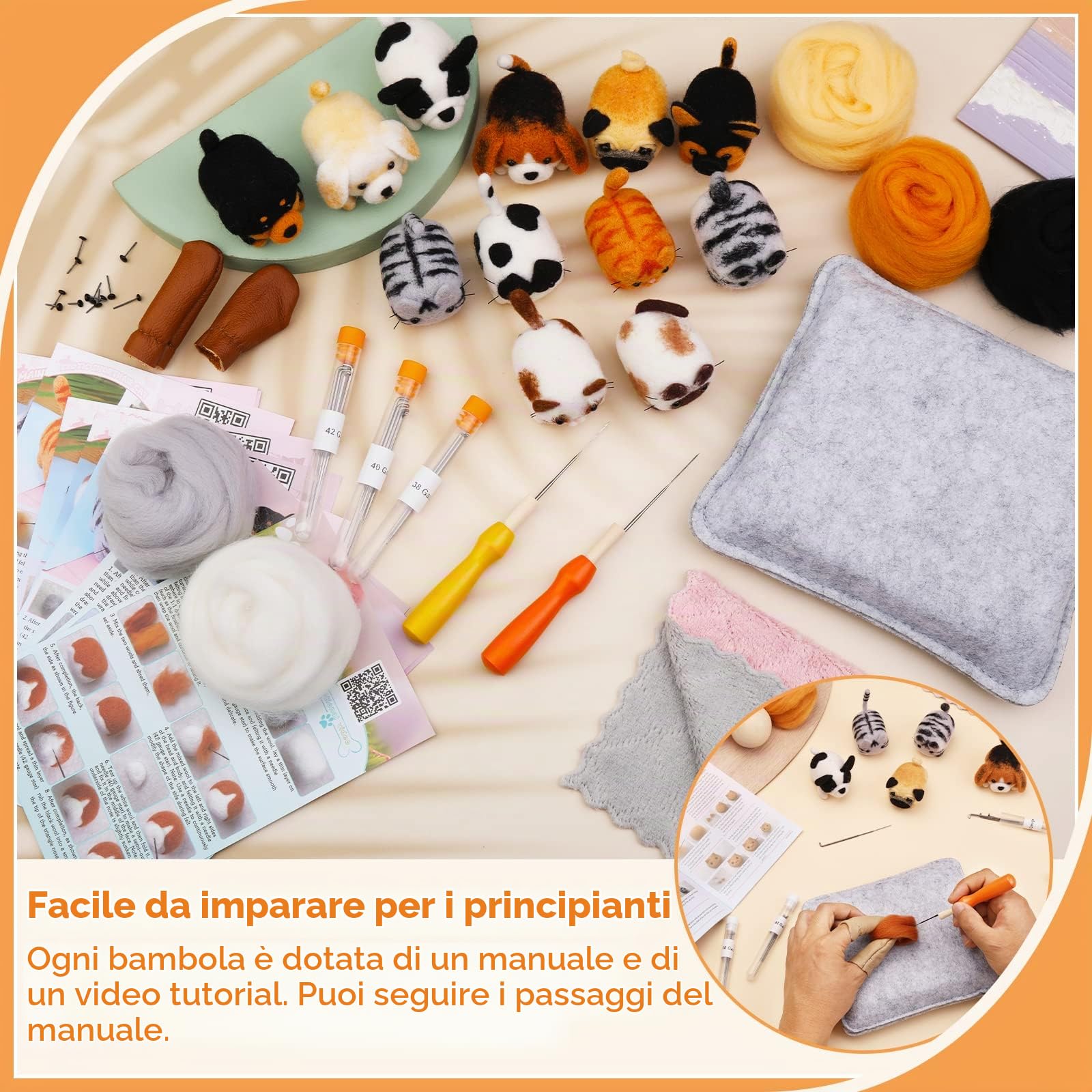 Doxiru Set da 12 pezzi di feltro agugliato per la produzione di animali, set di feltro con istruzioni in feltro, decorazione per la casa, regalo di compleanno