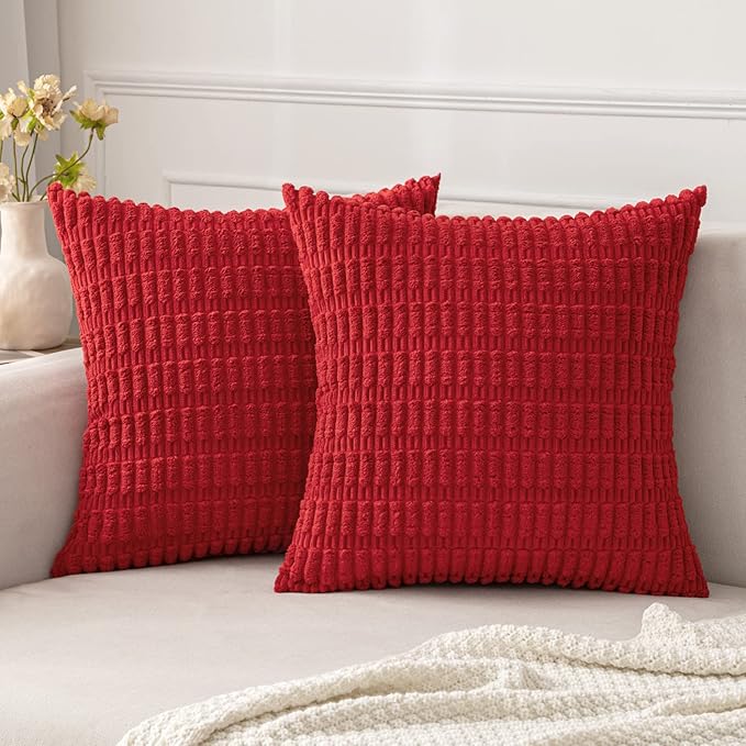 MIULEE Pack of 2 Red Corduroy Decorative Throw Pillow