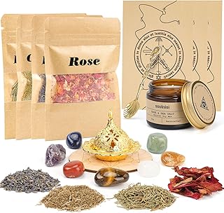 Soulnioi Witchcraft Kit for Wiccan Supplies and Tools, Sage Candles for Cleansing House, 4 Magic Herbs, 7 Healing Crystals for Altar Supplies, Wiccan Decor, Wiccan Gifts for Women
