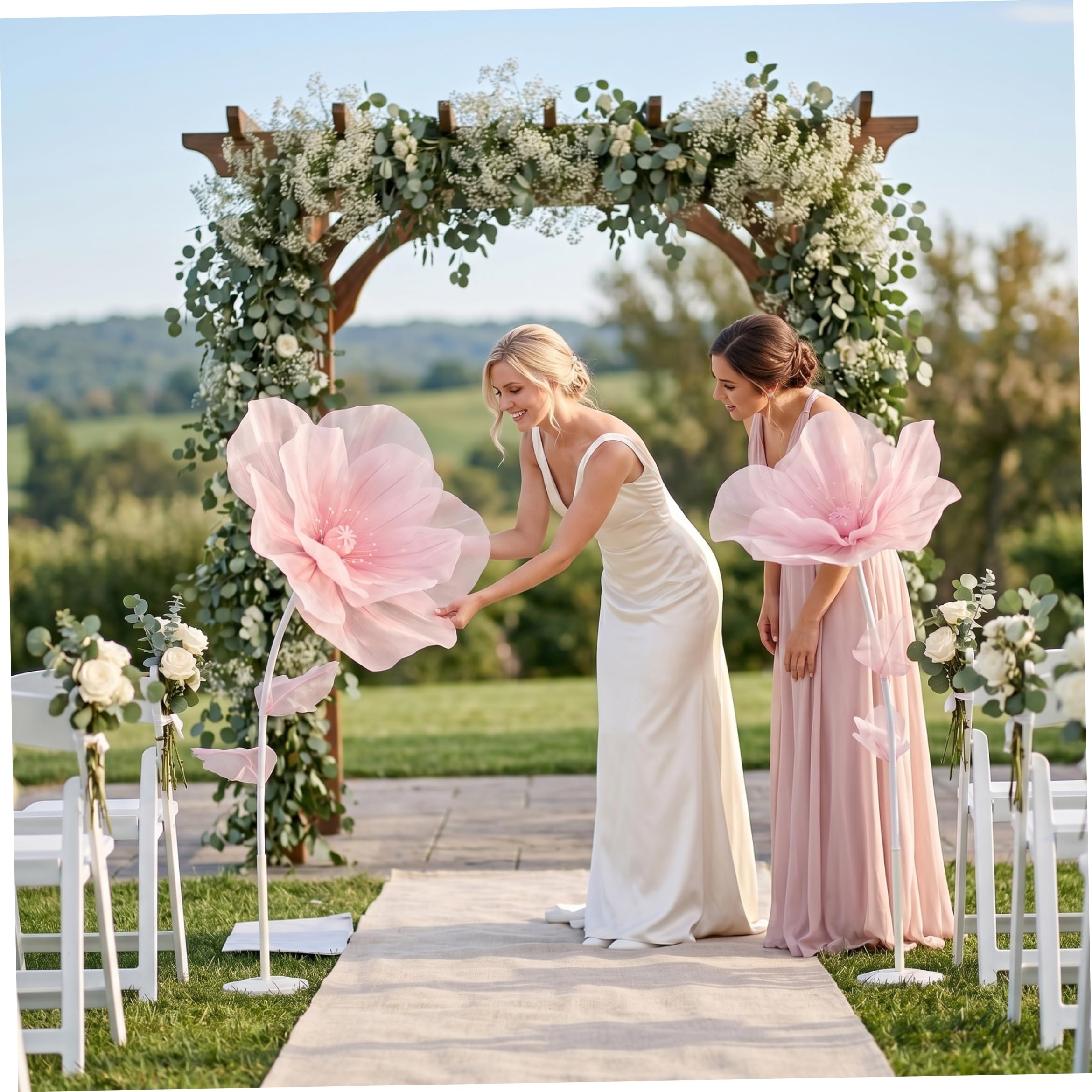 Große Papierblumen, 3-köpfige riesige Organza-Blume mit Ständer, große Blumen-Hintergrunddekoration für Garten, Hotel, Fotografie-Requisiten, Hochzeit, Stil 1