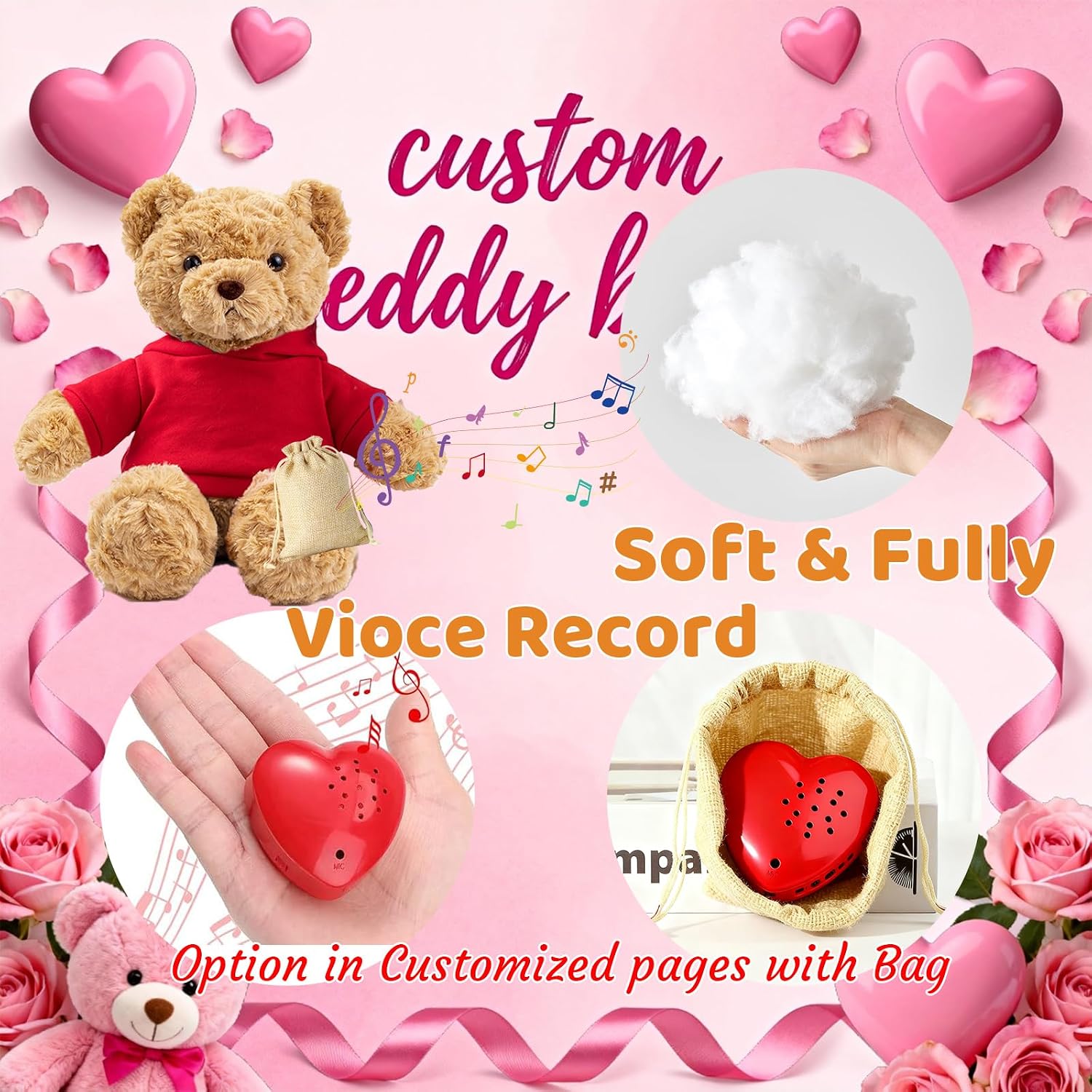Personalized Giant Teddy Bear 1.7 Ft 20 inch to 4 Ft 48 inch as Personalized Gifts for Her Him, Big Teddy Bear Stuffed Animal Plush Toy with Text Photo for Birthday Valentines Christmas