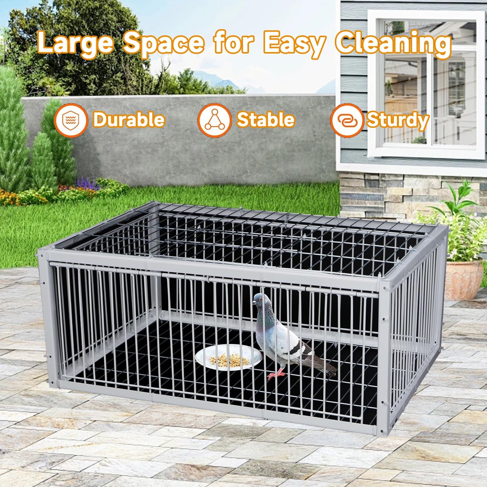 Trampa para Pájaros con Entrada Trampa para pájaros Jaula de Hierro para Palomas de Exterior. Trampa antiescape, Sistema de Captura automático(Black,60 * 40cm)