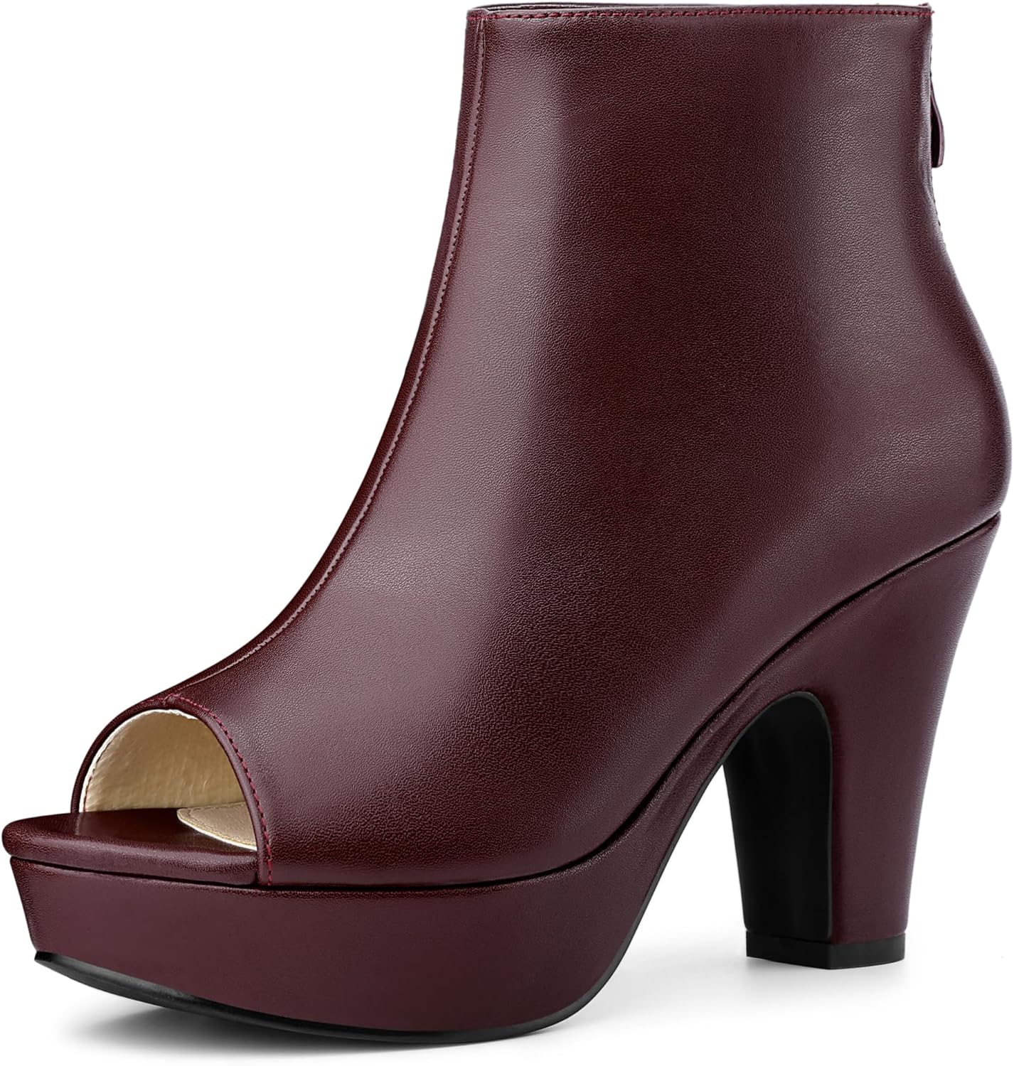 Allegra K Peep Toe Ankle Boots for Women Back Zip Chunky Heel Platform Boots
