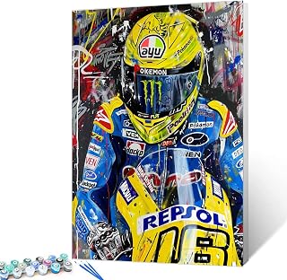 Aihonmin Motocross Championship Paint by Numbers Kits for Beginners,Motorcycle Racing Paint by Numbers Acrylic on Canvas Painting Yellow Helmet Perfect for Gift Home Without Framed 16''W x 20''H