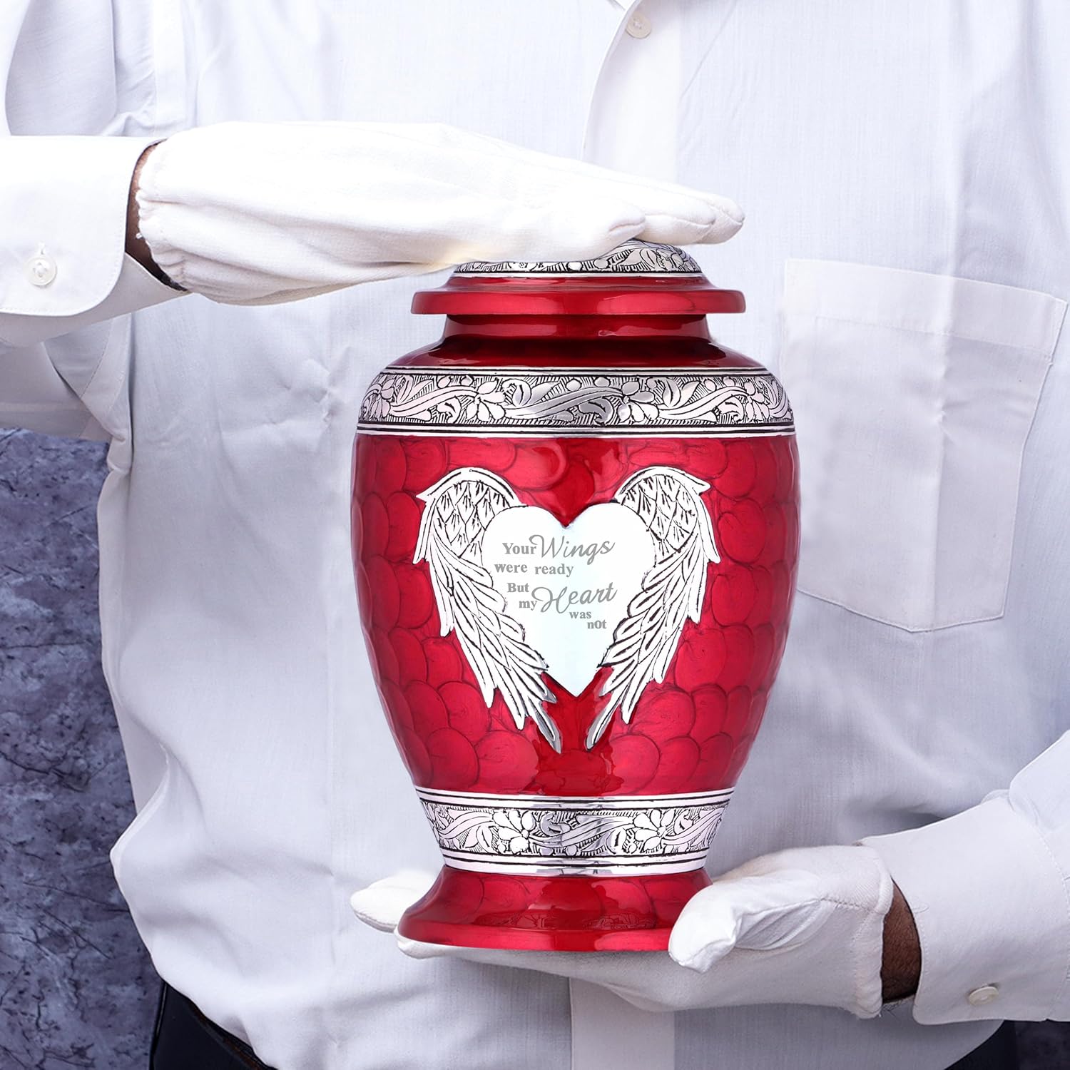 Red Large Urn for Ashes Adult Male - Cremation Urns for Human Ash Adult Man - Cremation Urn - Funeral/Burial Urns - Decorative and Keepsake ERN, Heart Earns, 220 Cubic Inches Volume