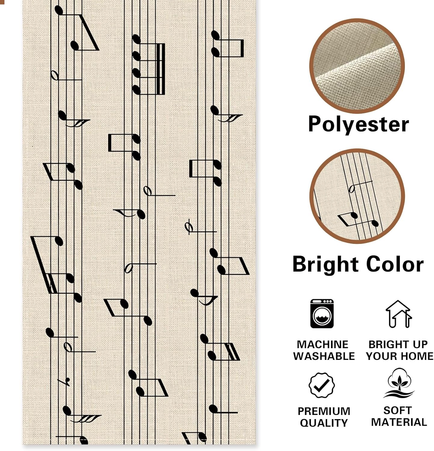 Vintage Music Sheets Dining Table Runner, Retro Musical Notes Staff image 2