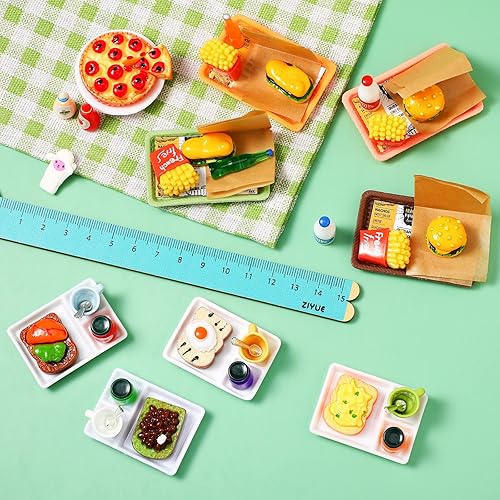 Miniatura 2 de Juego de 50 piezas de accesorios de comida rápida en miniatura para casa de muñecas, mezcla de resina, bebida, mini hamburguesa, papas fritas, jugo,