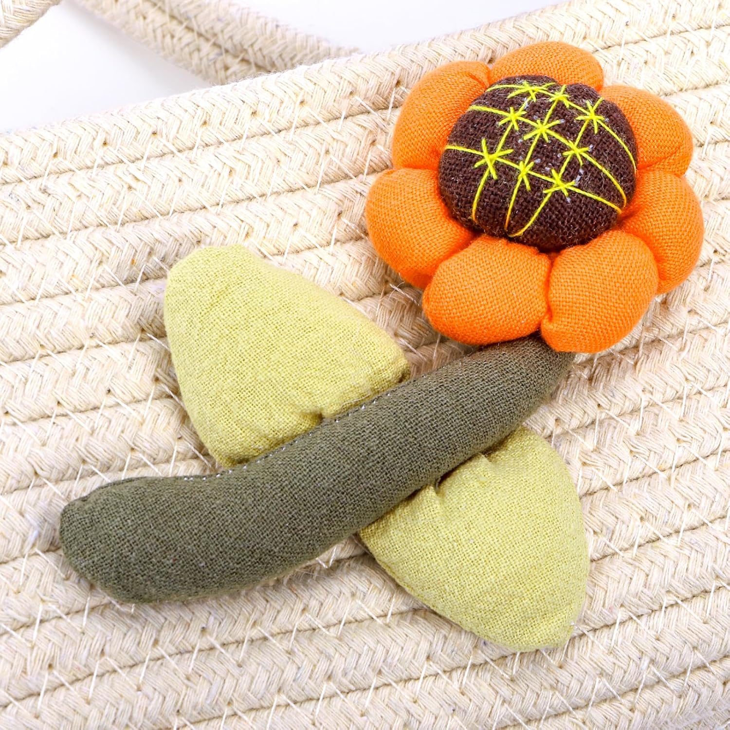 ZEAYEA 2 Pcs Little Girls Purses, Small Cute Flower Handbags with Handles, Cotton Woven Beach Bags for Girls Christmas Easter Birthday Gift - Image 3