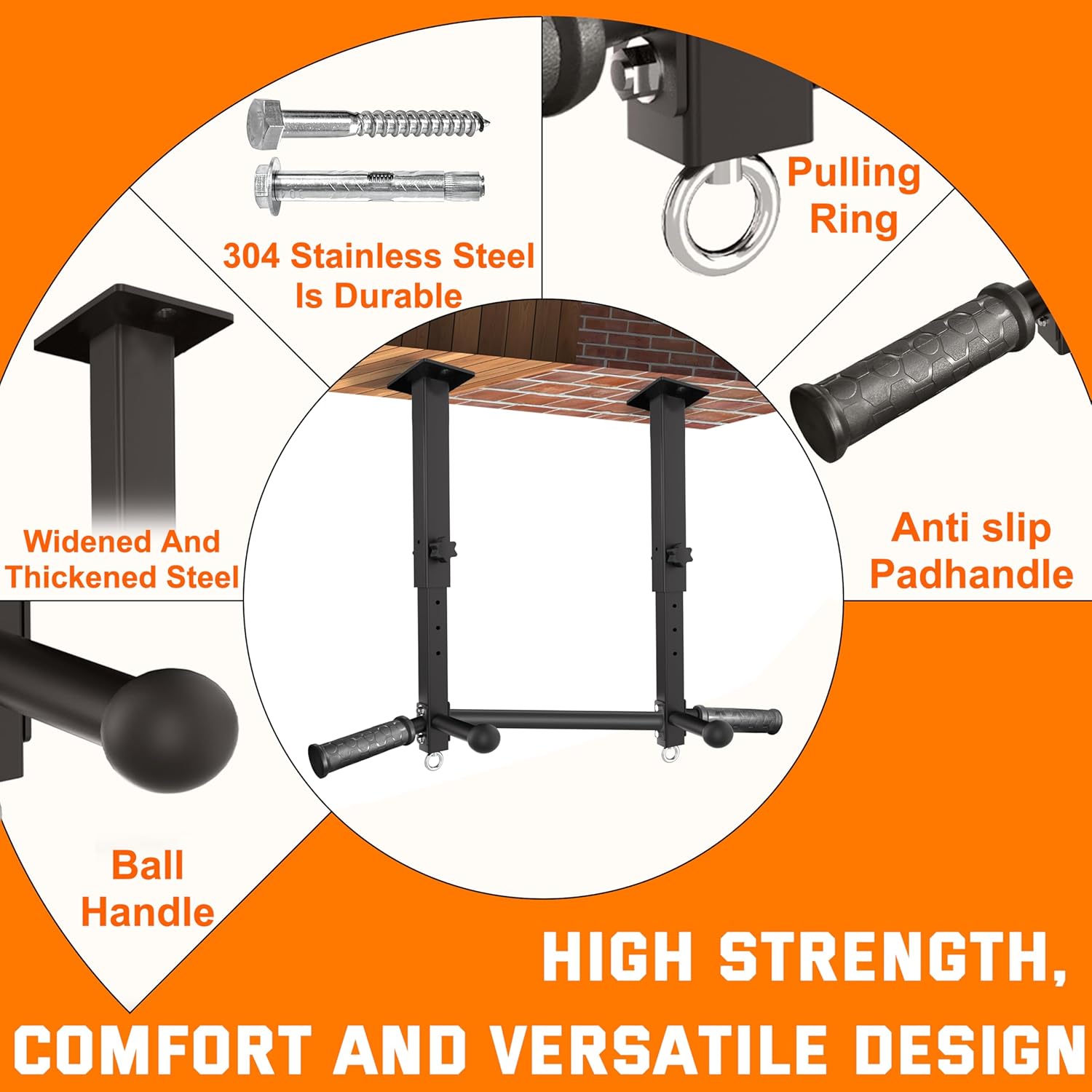 24" Ceiling Mount Pull Up Bar for Garage/Basement/Rafter - Heavy Duty 800LBS Adjustable Height Multi-Grip Chin Up Bar,Ceiling Joist/Beam