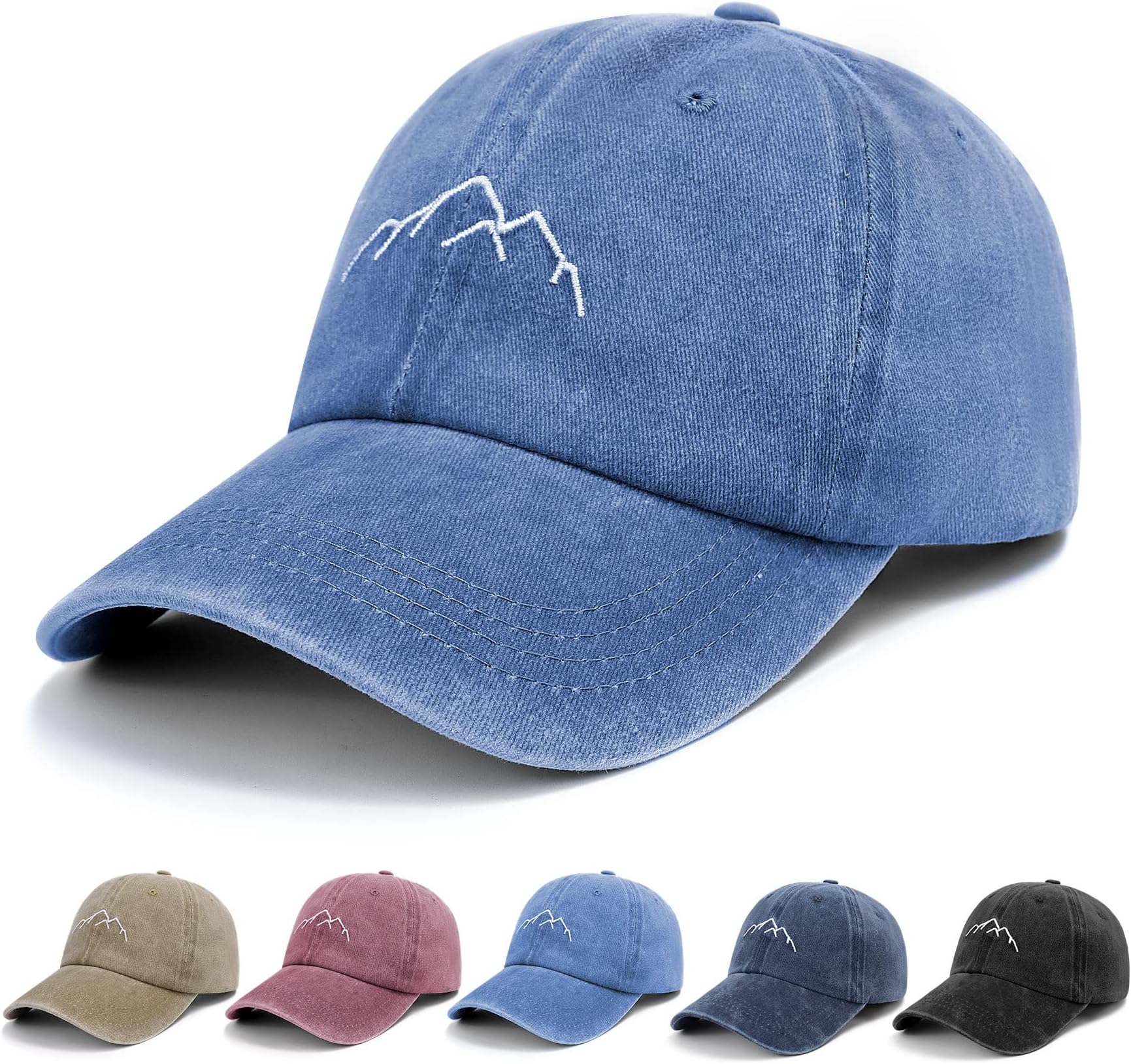 Baseball Cap Mens - Vintage Washed Dad Caps Adjustable Cotton Blue