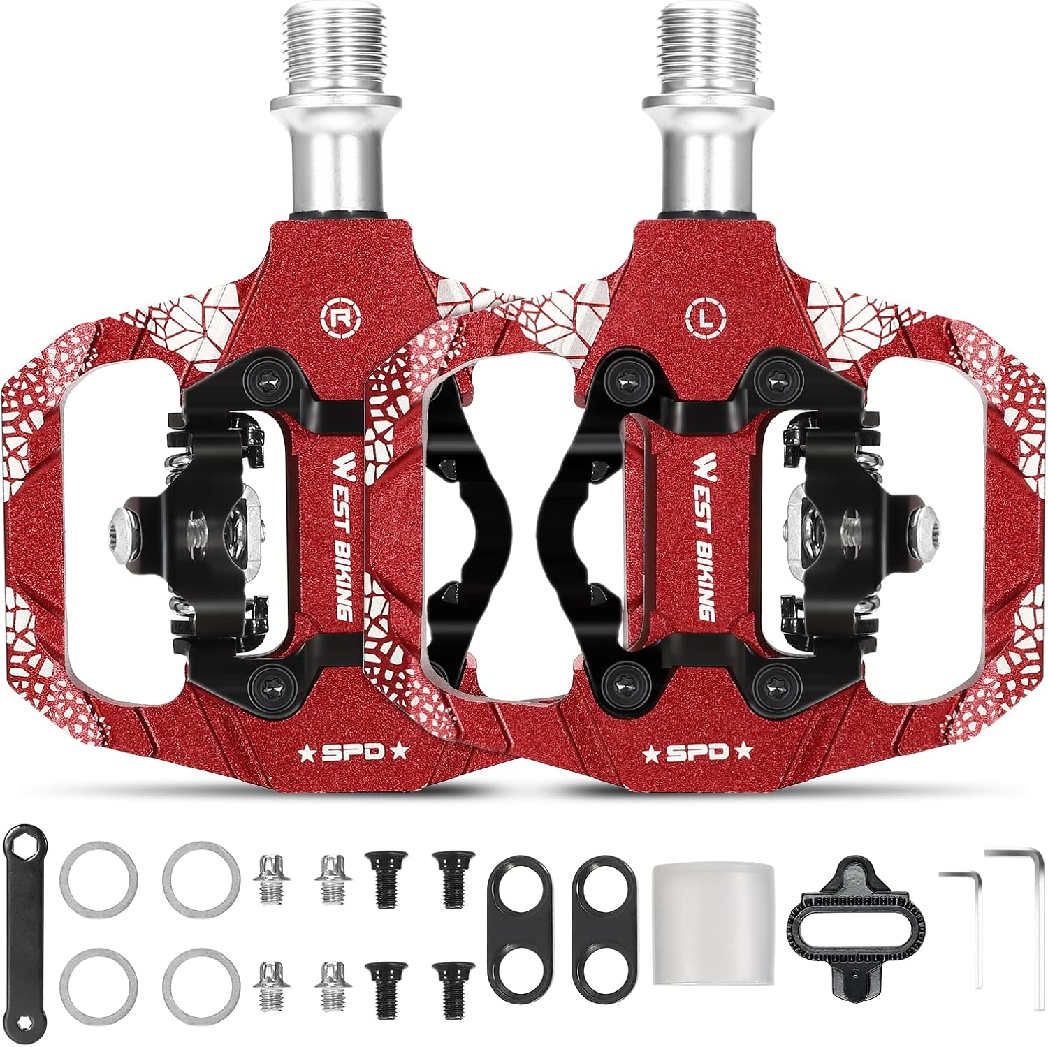 Keenso Pedali Per Mountain Bike In Alluminio Rosso, 1 Paio Con Cuscinetti Autolubrificanti E 10 Pins Antiscivolo - 3