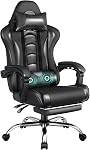 Yaheetech Chaise de jeu, chaise de jeu vidéo avec support Lombaire de massage et repose-pieds Chaise de jeux ergonomique ergonomique réglable avec siège pivotant et appuie-tête, noir/blanc