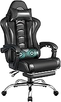 Vista 15 de Yaheetech Silla Gaming, Silla de Videojuegos con Soporte Lumbar de Masaje y Reposapiés Ajustable en Altura, Silla Ergonómica de Gaming