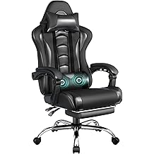 Yaheetech Gaming Chair, Video Game Chair with Massage Lumbar Support and Footrest Height Adjustable Ergonomic Computer Chair with Swivel Seat and Headrest, Full Black