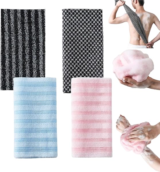 Serviette De Douche Exfoliante Ecovia, 2026 Serviette De Douche Exfoliante AntibactéRienne Ecovia, Gant De Gommage Naturel En Fibre De Bambou Et Charbon, Exfoliation Douce Pour Le Corps (4PCS-E) - 1