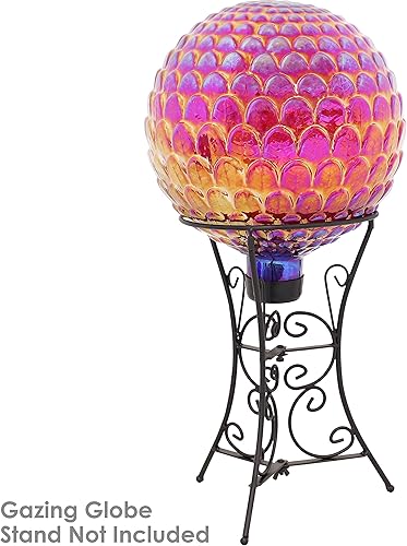 Miniatura 7 de Sunnydaze Globo de observación al aire libre plástico festoneado rojo de la textura de 10 pulgadas con el tallo