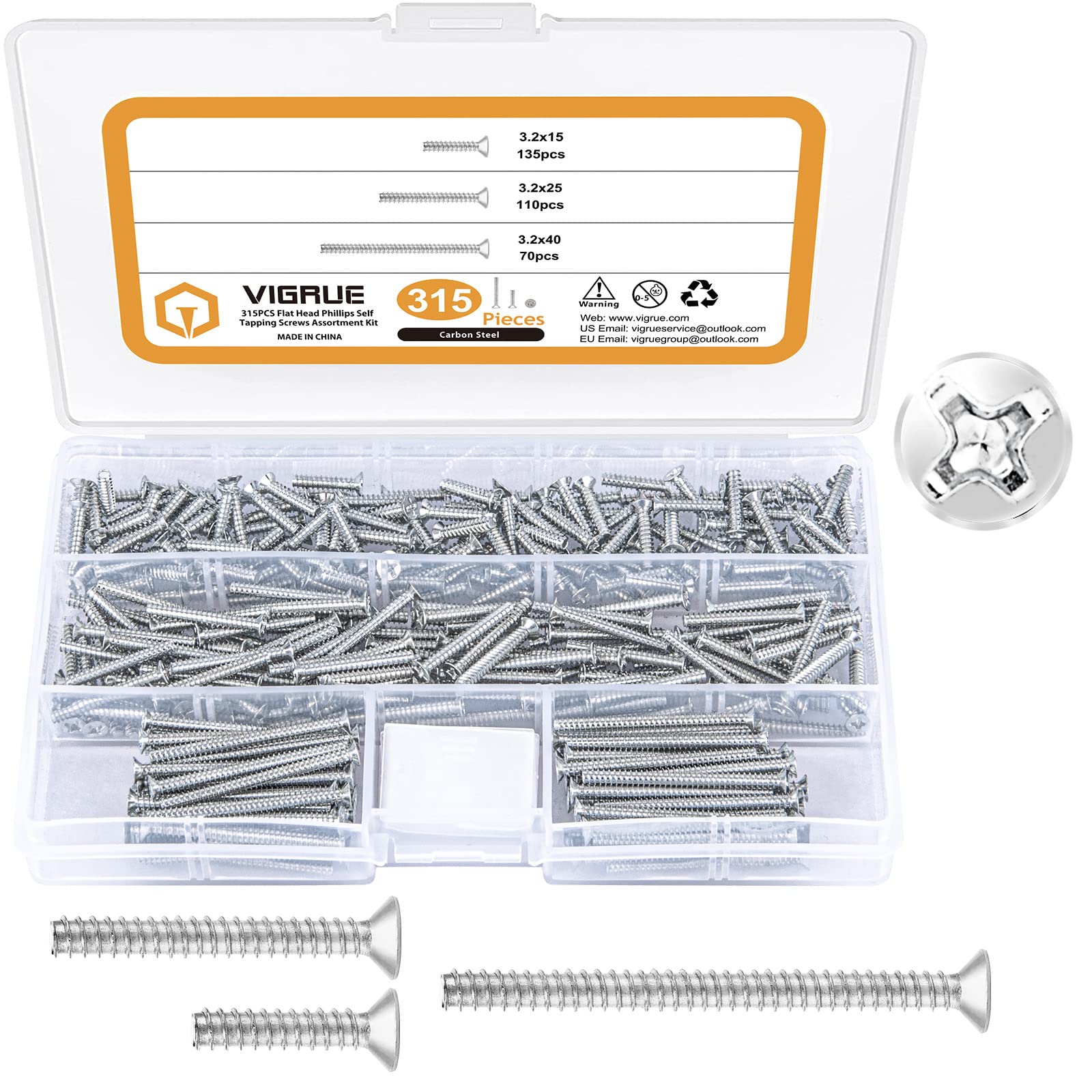 Vigrue 300 Pieces M2.5 M3 M4 M5 M6 M8 Stainless Steel Threaded Screws with Allen Keys