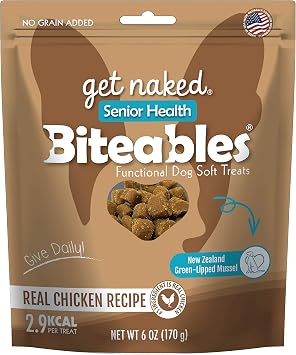 Get Naked Biteables Daily Soft Dog Treats for Senior Health, Made with Real Chicken and New Zealand Green-Lipped Mussel, Functional Soft Chews for Senior Dogs, Grain-Free, 6oz