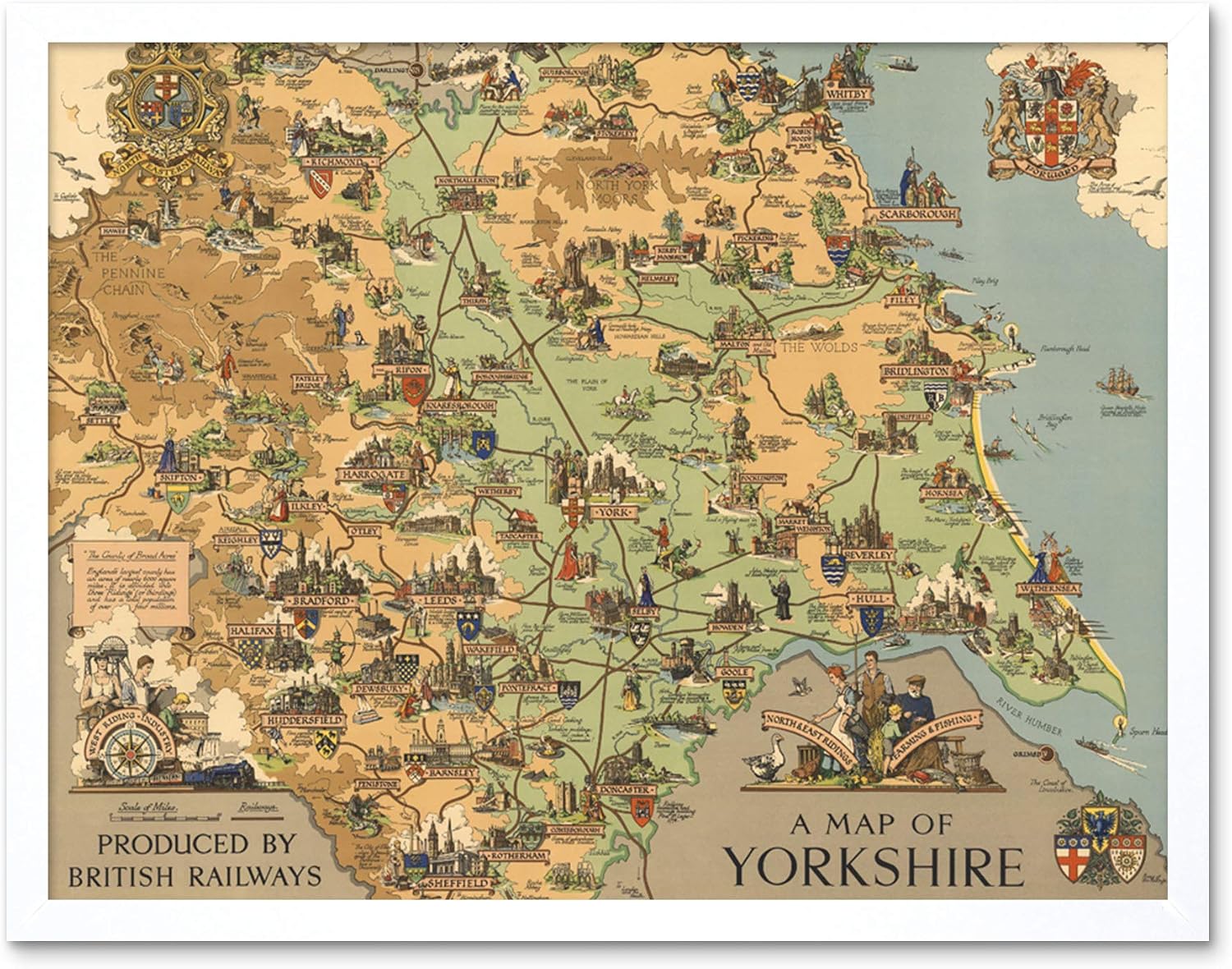 Artery8 Map Clark 1949 Yorkshire England British Railways Art Print Framed Poster Wall Decor 12x16 inch