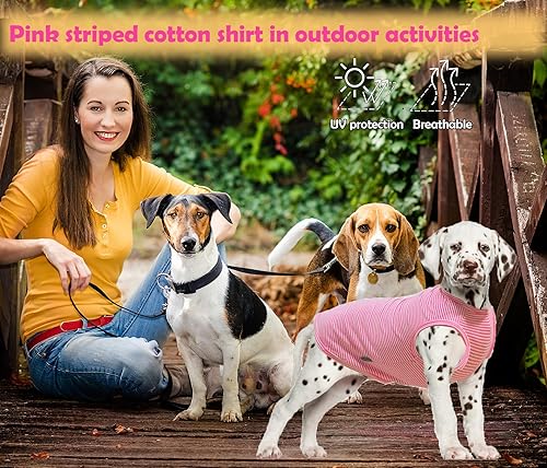 Miniatura 2 de Camisa para perro, camisetas de algodón peinado, camiseta suave y fresca para perros pequeños, gatitos, cachorros, chihuahua, rosa rosa, a rayas, S