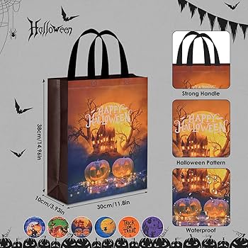 AhfuLife Lot De 24 Sacs Fourre-tout D'Halloween Avec Poignées Pour Enfants, Sacs Cadeaux Non Tissés Réutilisables Pour Fournitures De Fête (20 X 20 X 15 Cm