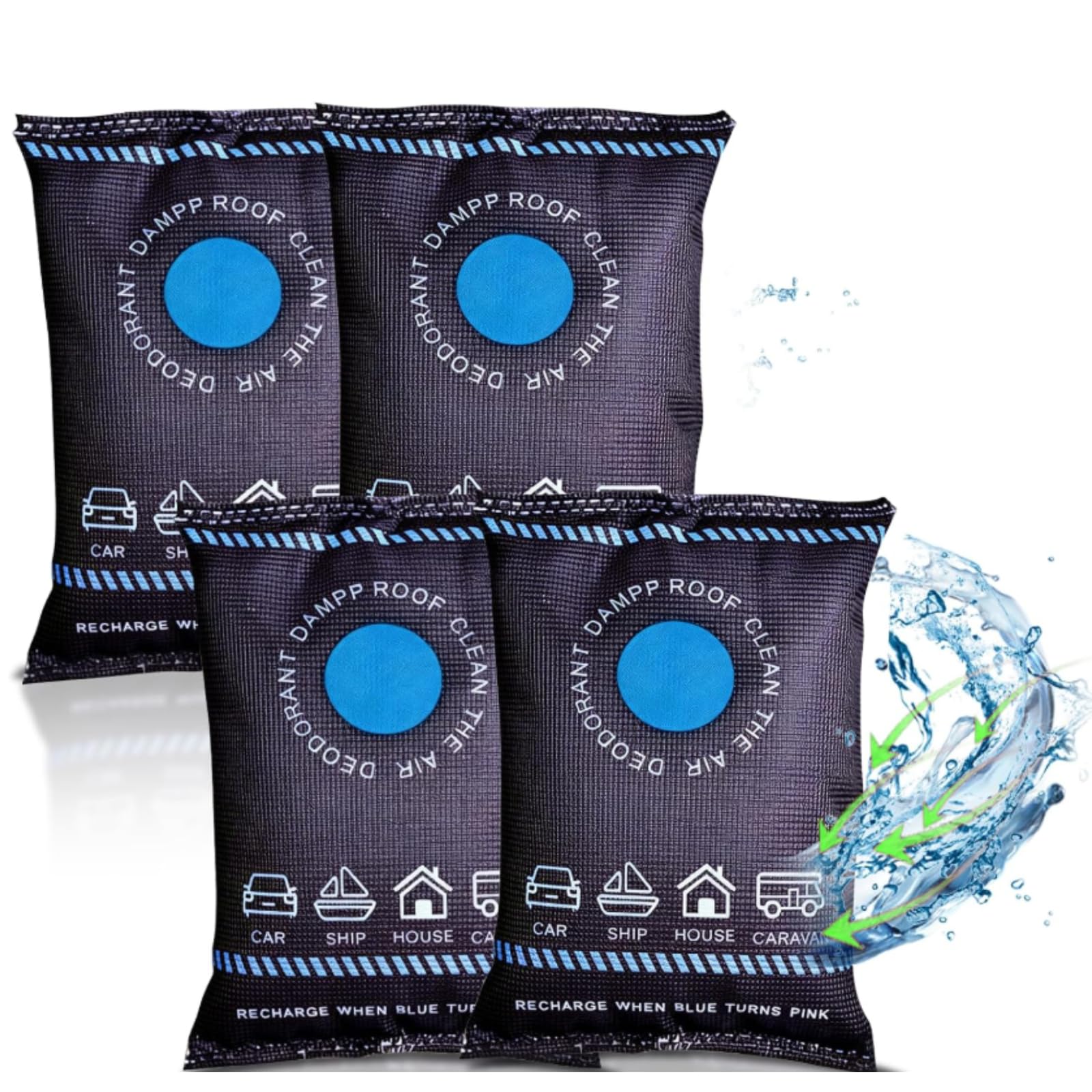 4 Pack Car Dehumidifier Bag, Dehumidifier Bags for Car Interior & Windscree,Silicone Reusable Dehumidifier Bags,Car Moisture Absorber to Prevent Condensation Damp Mould Odour