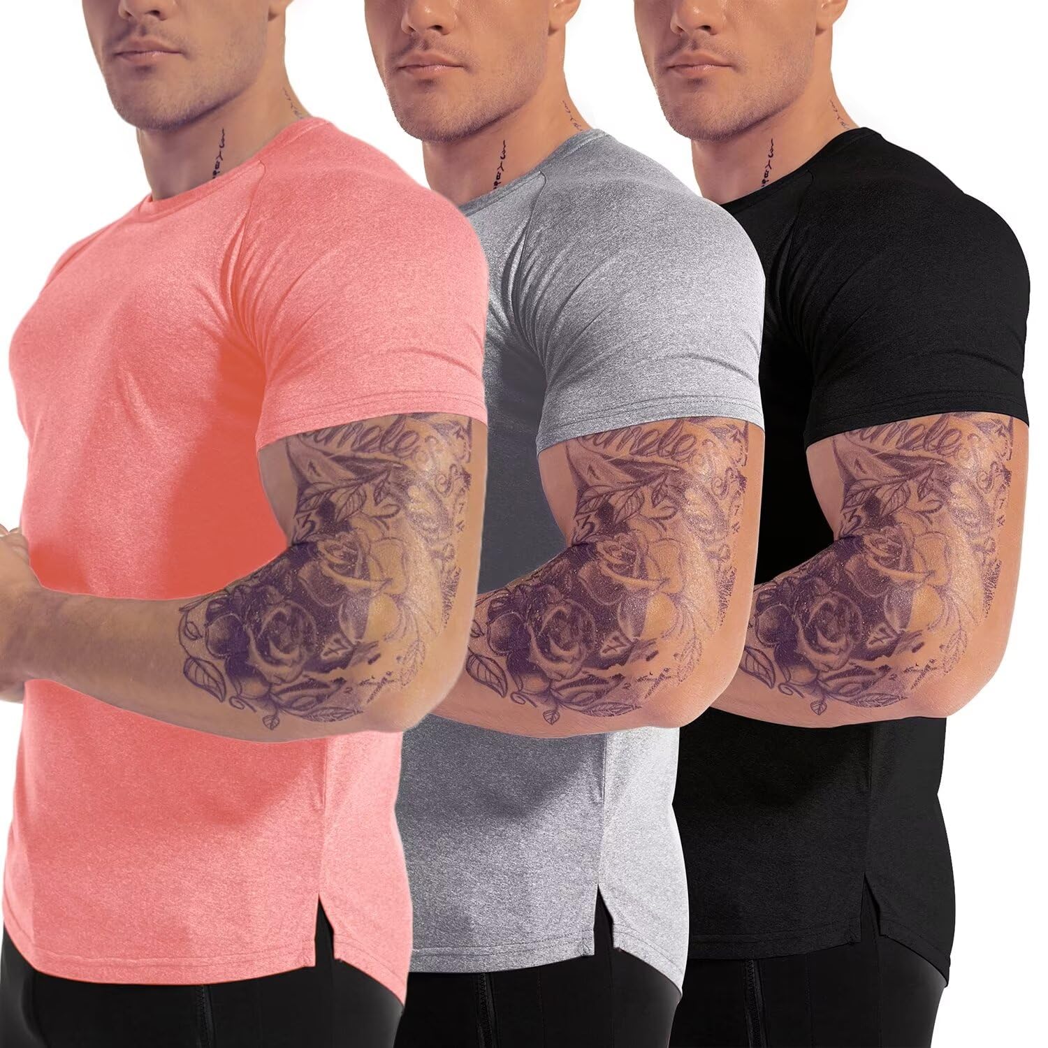 Men's 3pack Dry Fit Workout Gym Short Sleeve T Shirt Moisture Wicking Active Athletic Performance Running Shirts