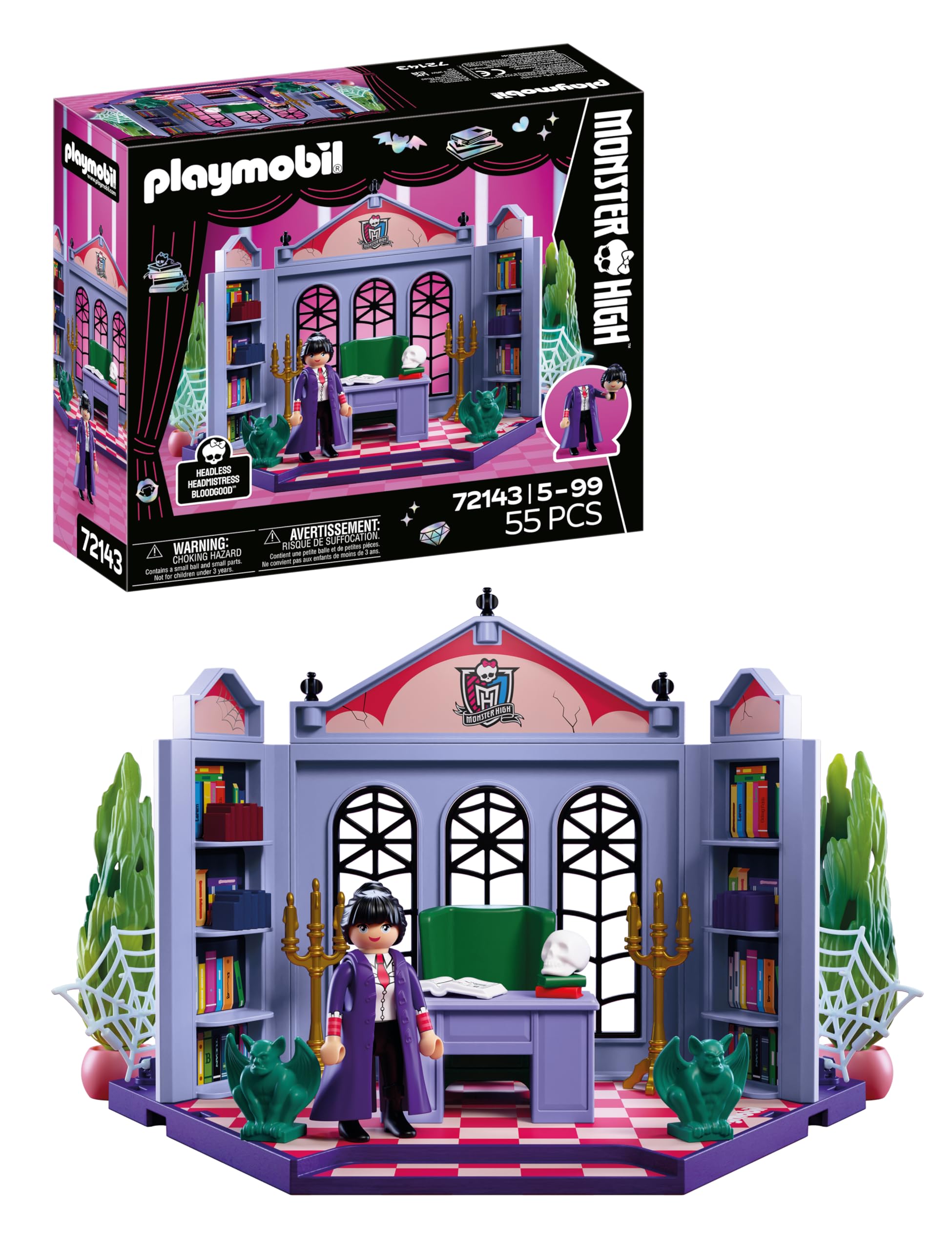 PLAYMOBIL | Monster High™ | Ufficio di Bloodgood | Set ufficio con preside senza testa, scrivania, reperti e ragnatele luminose | Per fan da 5 anni | 72143