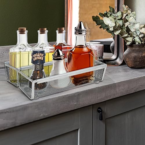 Miniatura 7 de Organizador de cajones de malla con brazo entrelazado para utensilios, cosméticos, cubiertos, bolígrafos (9 x 3 x 2 pulgadas, gris)