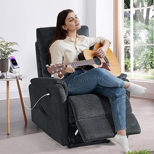 Miniatura 7 de Plococo Silla reclinable eléctrica para sala de estar, silla individual de tela compacta eléctrica con puerto USB, control de botón de reposabrazos,
