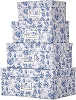 Briful Blue & White Porcelain Nesting Storage Boxes - 4pc Decorative Set with Lids for Photos, Clothes, Office & Gifts