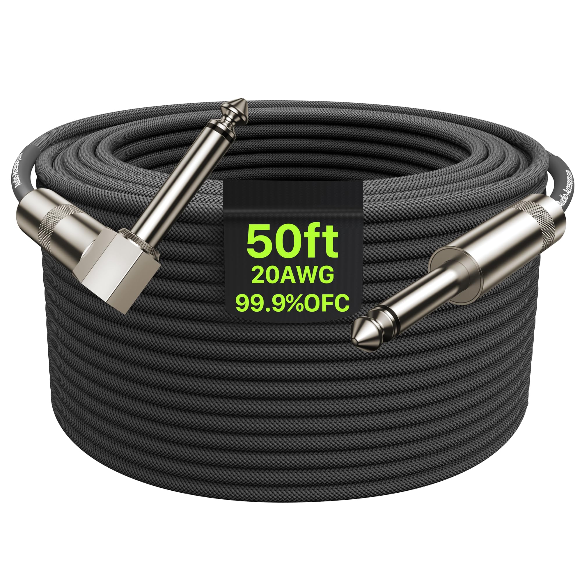 AA AUDIO ACCESSORY Câble de guitare de 15,2 m, 20 AWG 99,99 % OFC – Un must pour les longs câbles d'instrument – Nylon tressé anti-torsion renforcé Kevlar, cordon d'ampli de basse 1/4 blindé AL et OFC