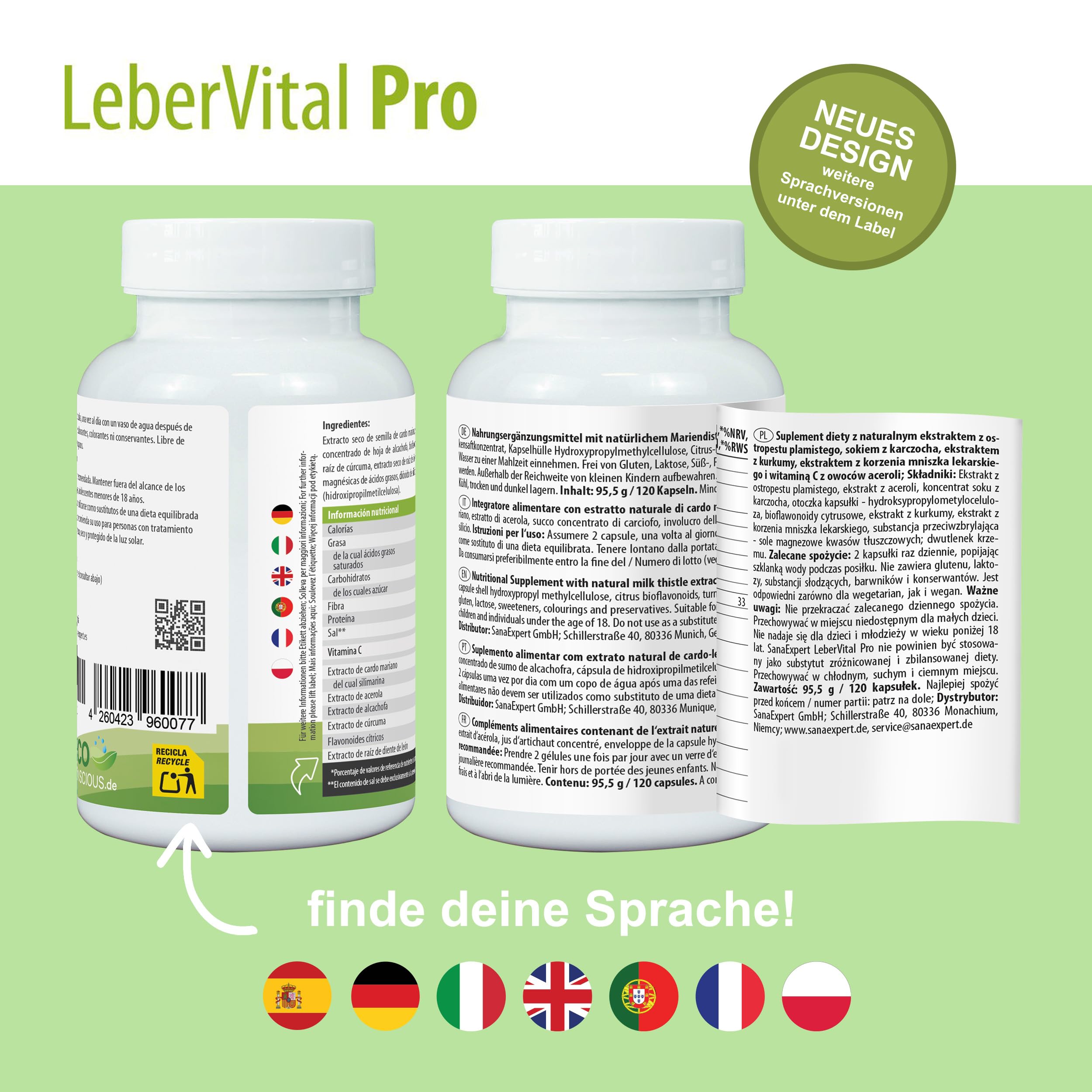 SanaExpert® LeberVital Pro – Pflanzlicher Leberkomplex mit Mariendistel, Artischockenextrakt, Kurkuma, Löwenzahn & Acerola Vitamin C – 120 Kapseln für Leberreinigung & Entgiftung, Made in Germany
