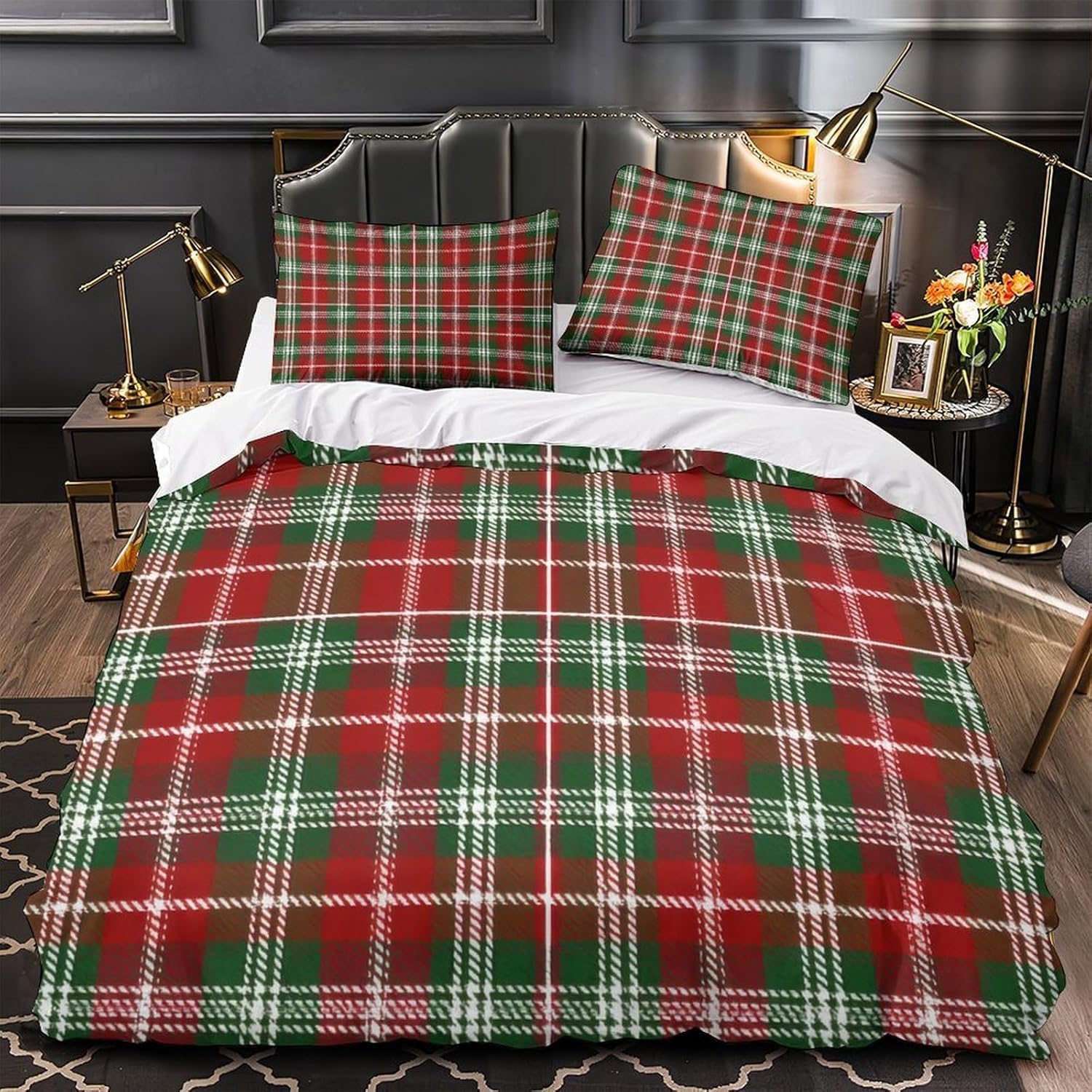 Funda Nordica Cama 135/150 Tartán Ropa de Cama 3D Temática Navideña 3 Piezas Suave Transpirable Microfibra Funda Nórdica 240x220 cm y 2 Fundas de Almohada 50x75 cm C.2330