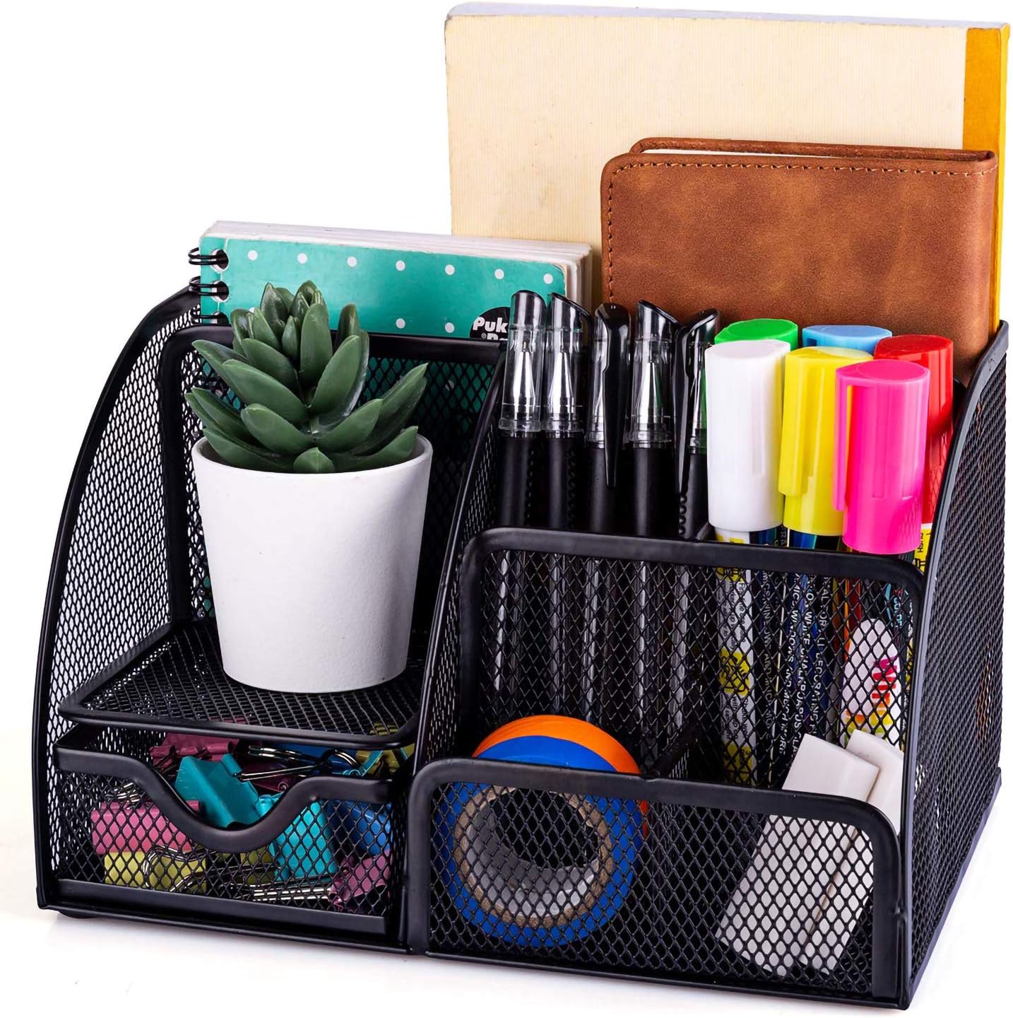 Stathm Desk Organizer Mesh Desktop Office Supplies - Multi-functional Caddy Pen Holder Stationery for Office, Home, School, Classroom (Square)