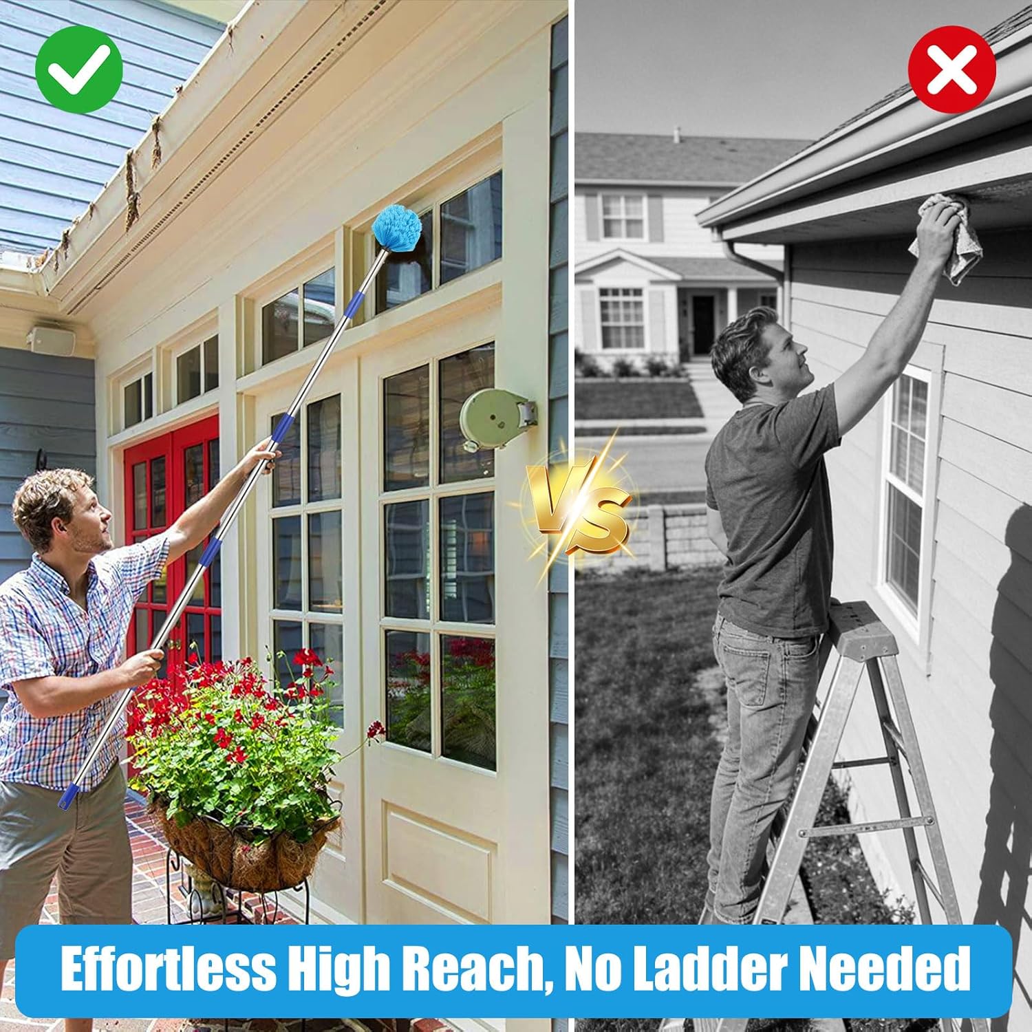 Cobweb Duster with Extens Pole - Lightweight Stainl Steel Extendable