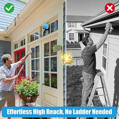 Miniatura 5 de Plumero de telarañas con poste de extensión, plumero de 8 pies de largo para techos altos, paredes, cerdas medianas rígidas, cepillo para telarañas