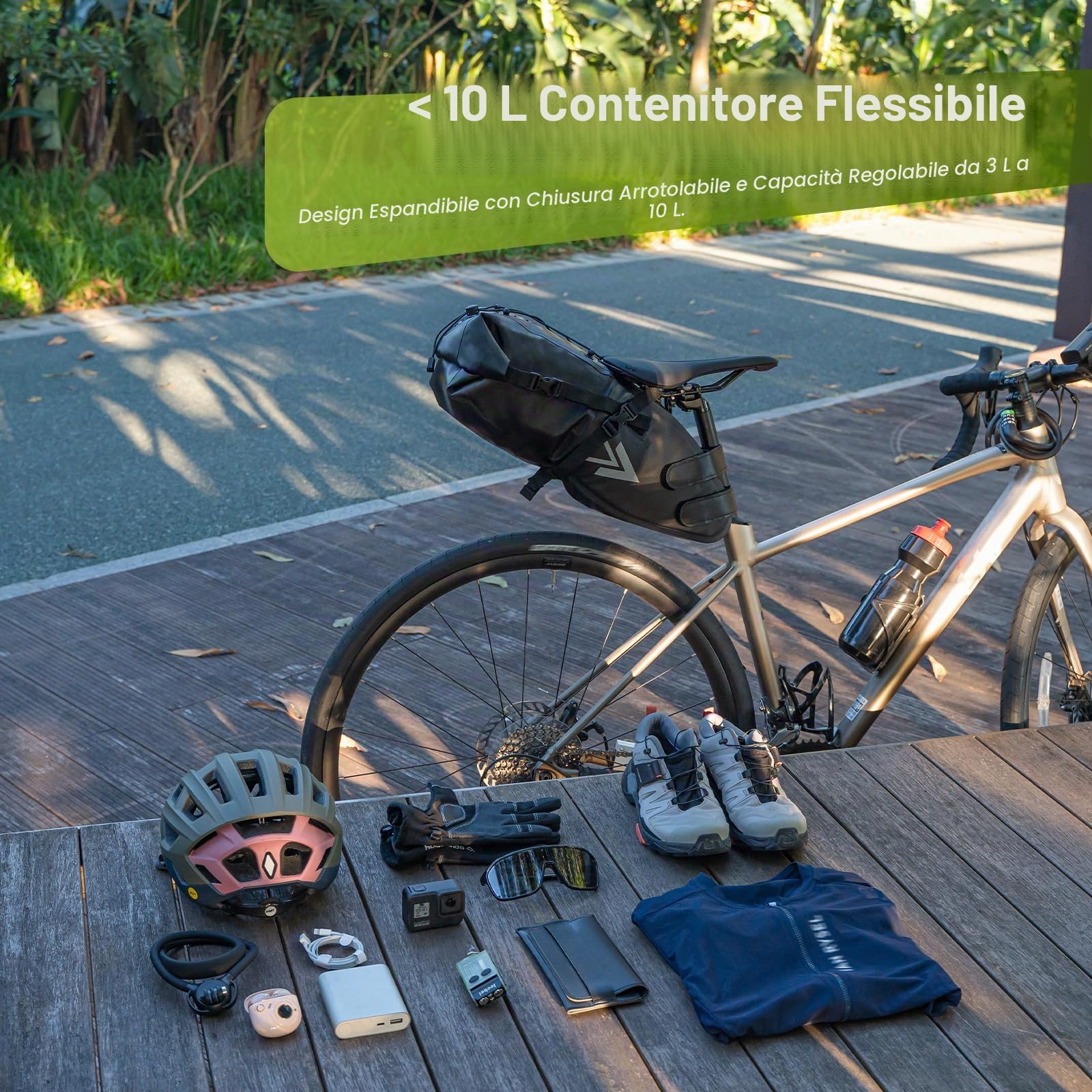 Jeebel Borsa da Sella Bici, Borse da Bicicletta Posteriori Laterali Borsa da Sottosella Impermeabile 10L Portaoggetti da Sella Leggero Per Ciclismo Bici Corsa MTB Mountain bike, Nero