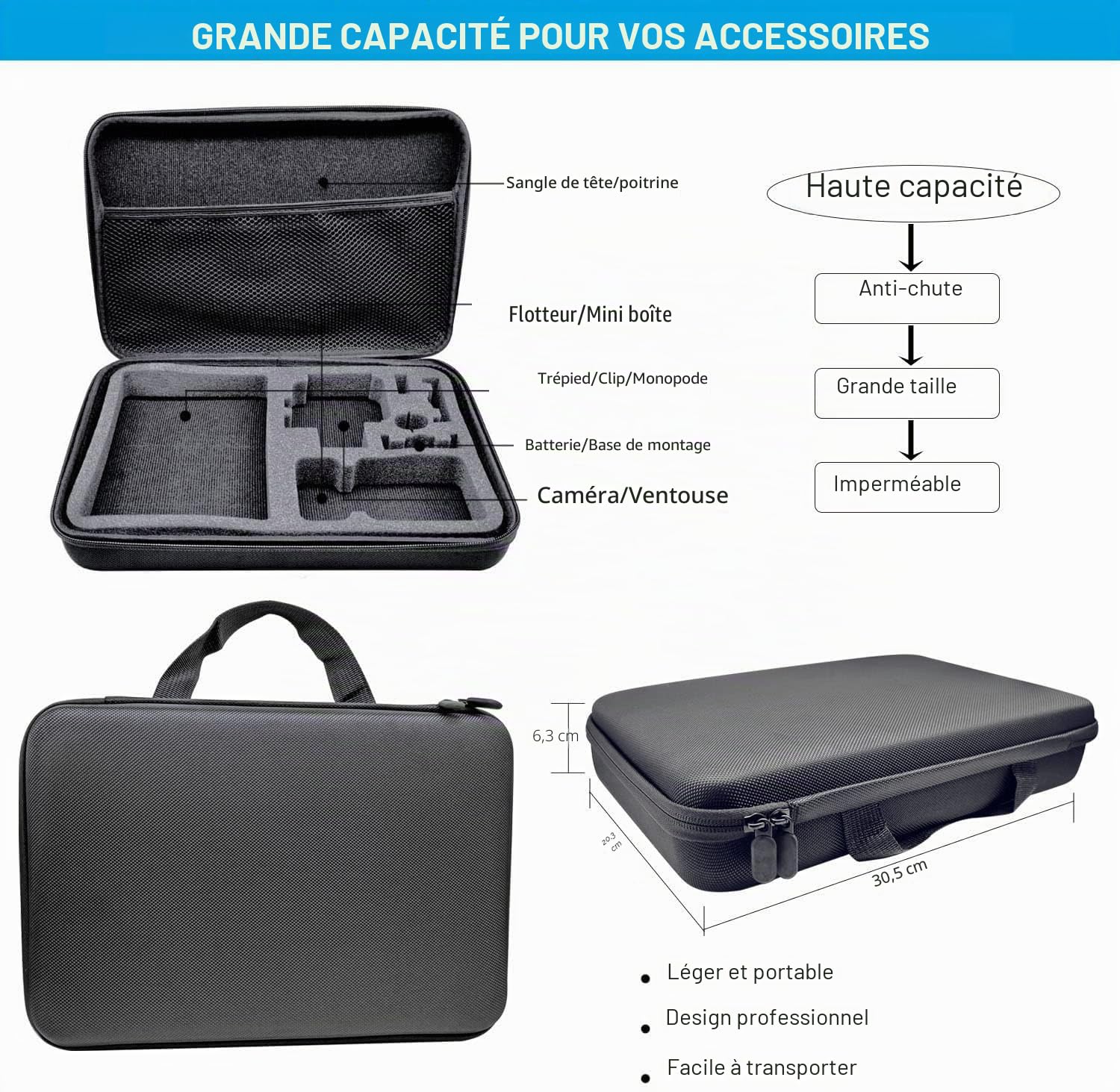 Kit d'accessoires pour DJI osmo Action 5 Pro Action 4/3 noir, étui étanche, boîtier étanche, accessoires de plongée avec tuba, support de vélo, perche à selfie, sangle de tête pour Action 5Pro