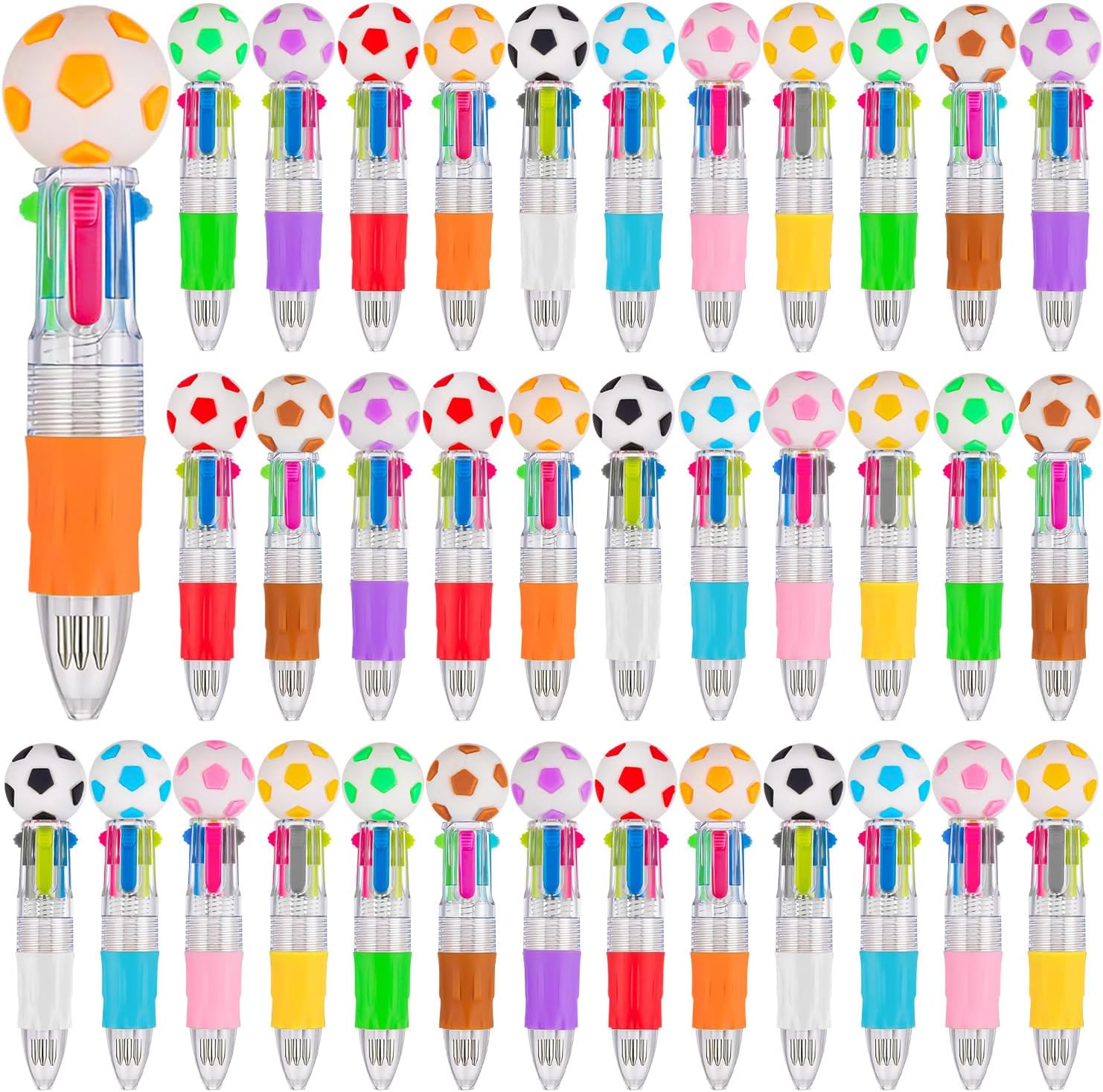 Soccer Mini Multicolor Ballpoint Pens Cute 4-in-1 Retractable Pen Bulk for Birthday Party Classroom Student Prizes Teacher Rewards