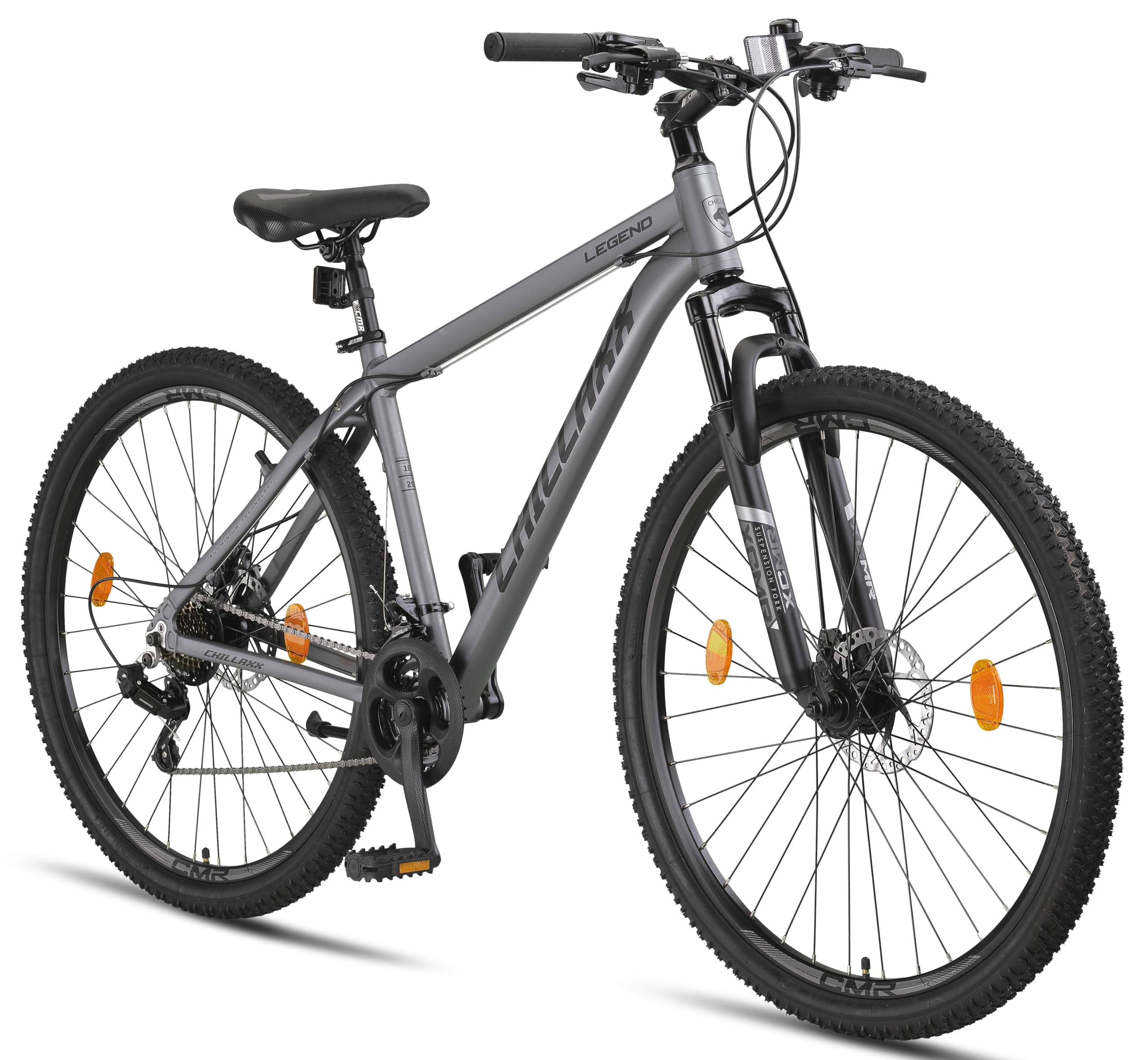 Chillaxx Bicicleta Legend Aluminio 24, 26, 27,5 y 29 Pulgadas,Mountain Bike MTB Bicicletas para niños y niñas, Hombres y Mujeres, 21 velocidades de Cambio de 29 Pulgadas, Freno de Disco Negro y Rojo